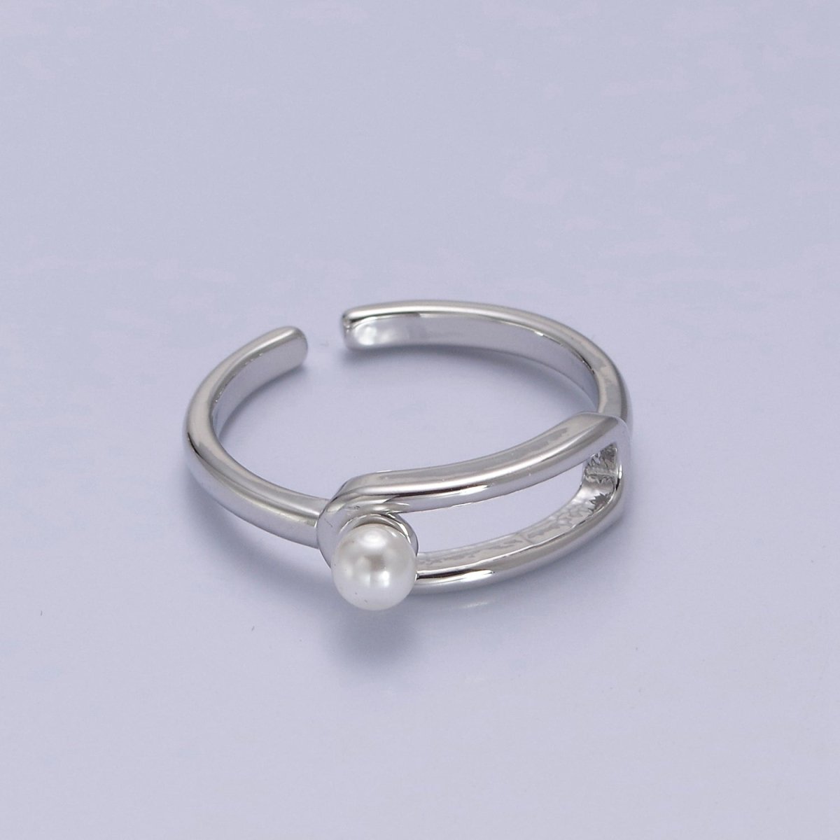 Minimalist 24K Gold Filled White Pearl Ring, Double Belt Buckle Adjustable Ring in Gold & Silver S-348 S-349 - DLUXCA