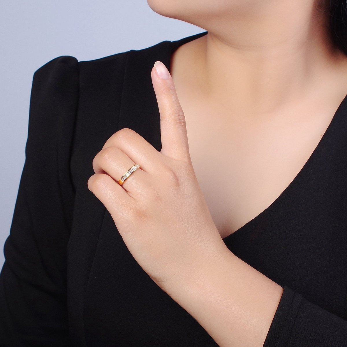 Minimalist Baguette Ring Classic Pave Ring O-2176 - DLUXCA