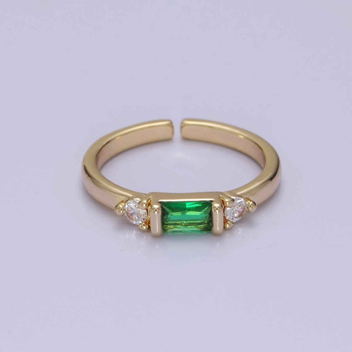 Minimalist Baguette Ring with Pink Purple Blue Clear Green Cz Stone Gold Band Adjustable ring O-2065 ~ O-2070 - DLUXCA