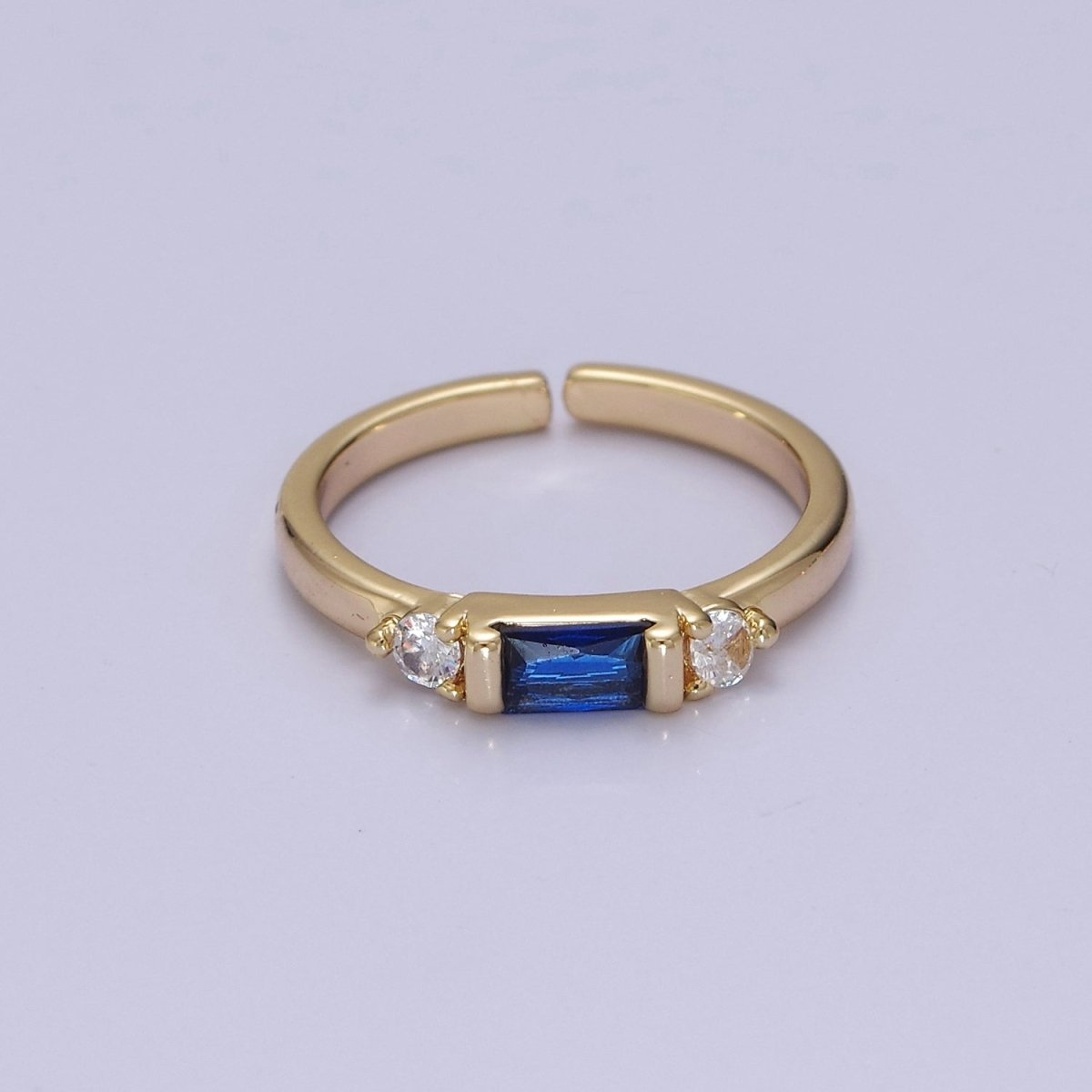 Minimalist Baguette Ring with Pink Purple Blue Clear Green Cz Stone Gold Band Adjustable ring O-2065 ~ O-2070 - DLUXCA
