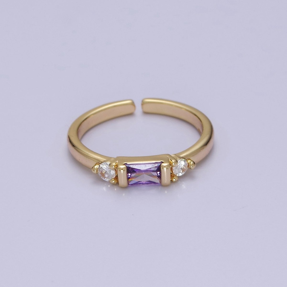 Minimalist Baguette Ring with Pink Purple Blue Clear Green Cz Stone Gold Band Adjustable ring O-2065 ~ O-2070 - DLUXCA