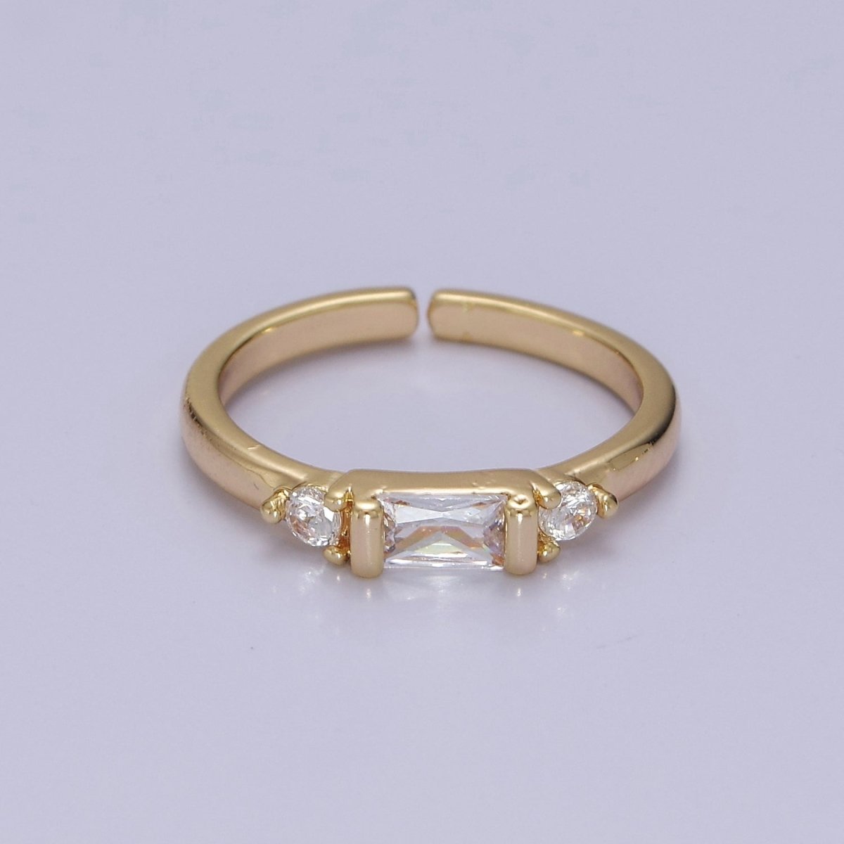 Minimalist Baguette Ring with Pink Purple Blue Clear Green Cz Stone Gold Band Adjustable ring O-2065 ~ O-2070 - DLUXCA