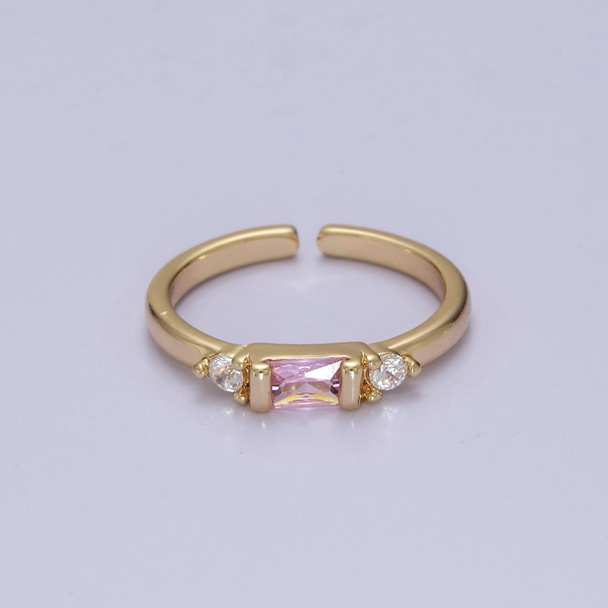 Minimalist Baguette Ring with Pink Purple Blue Clear Green Cz Stone Gold Band Adjustable ring O-2065 ~ O-2070 - DLUXCA