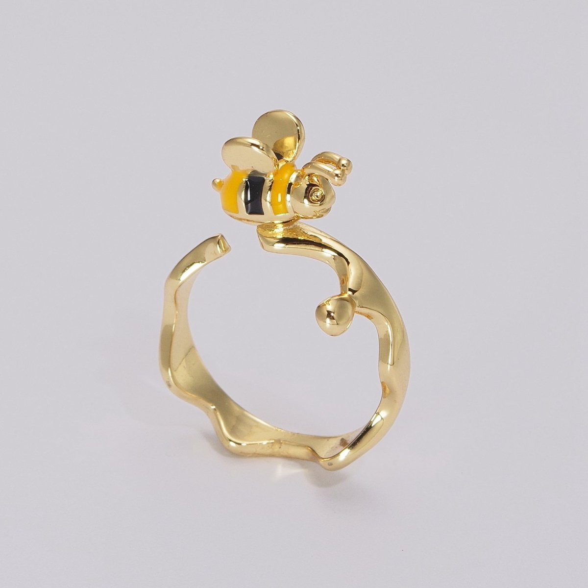 Minimalist Bee Ring, Gold Filled Ring for Women, Dainty Open Adjustable Ring, Simple Bumble Bee Jewelry Gift, Unique Statement Ring U-018 - DLUXCA