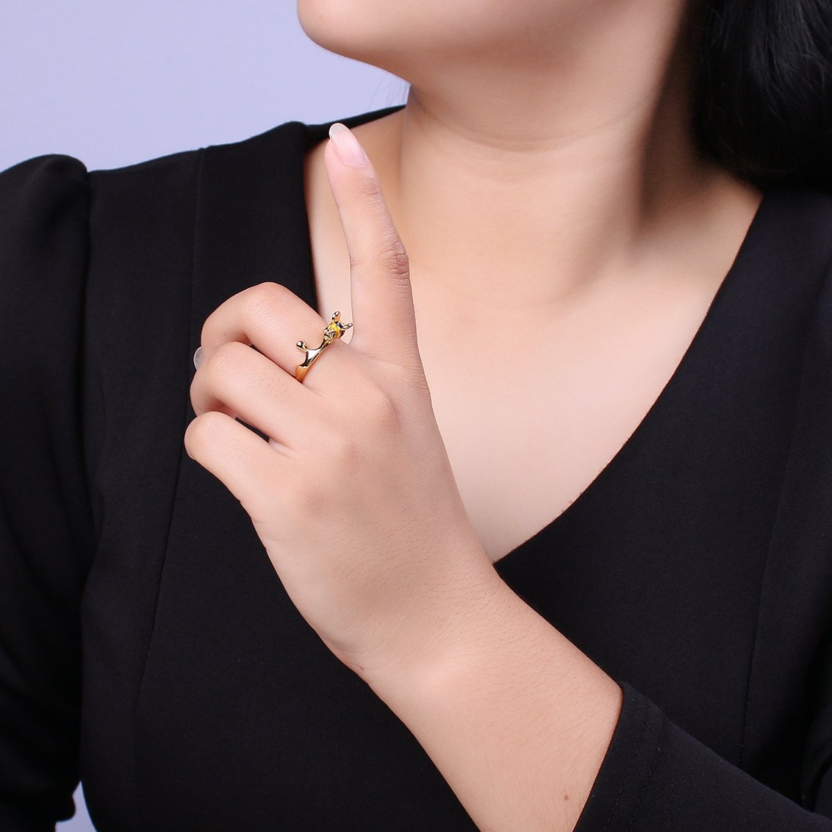 Minimalist Bee Ring, Gold Filled Ring for Women, Dainty Open Adjustable Ring, Simple Bumble Bee Jewelry Gift, Unique Statement Ring U-018 - DLUXCA