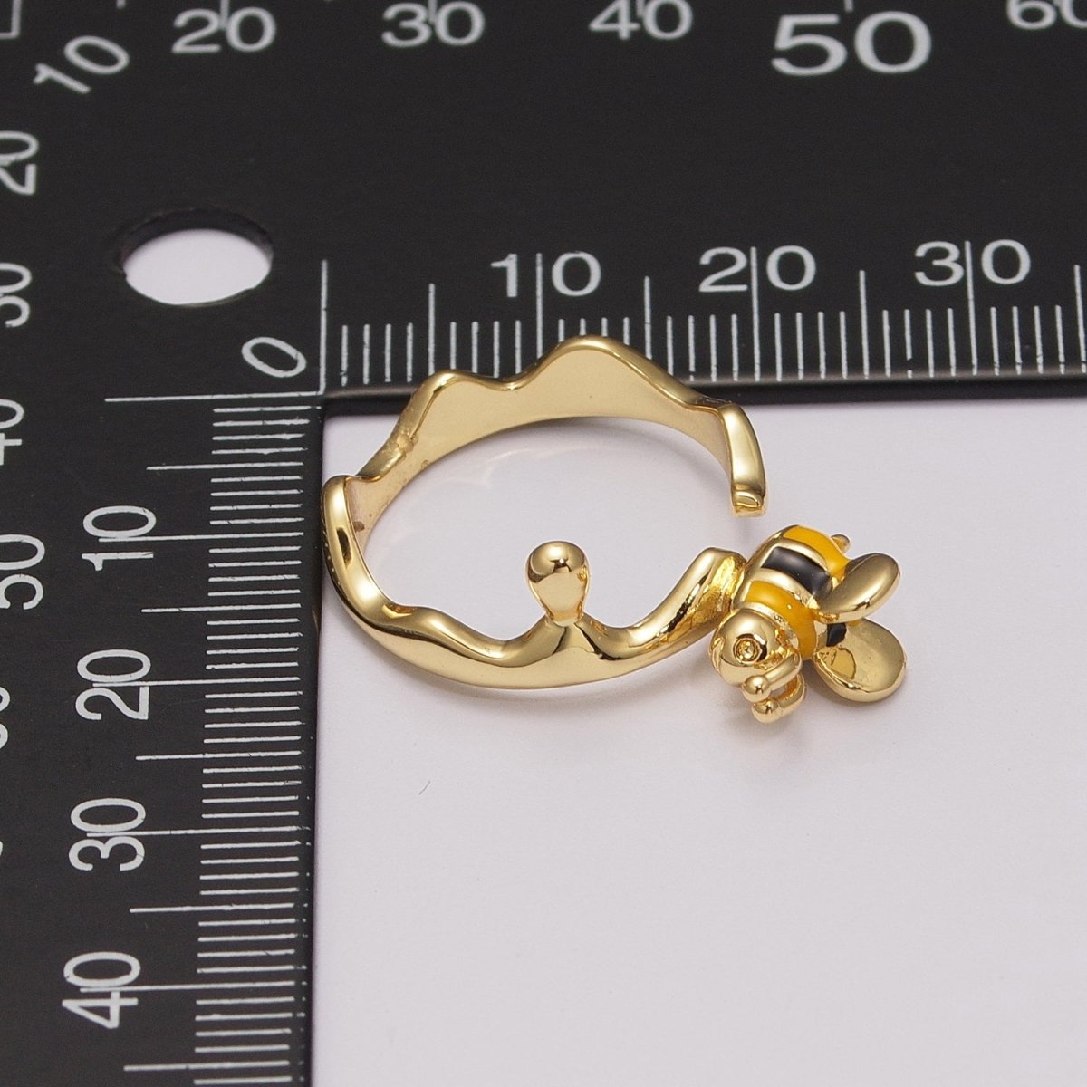 Minimalist Bee Ring, Gold Filled Ring for Women, Dainty Open Adjustable Ring, Simple Bumble Bee Jewelry Gift, Unique Statement Ring U-018 - DLUXCA