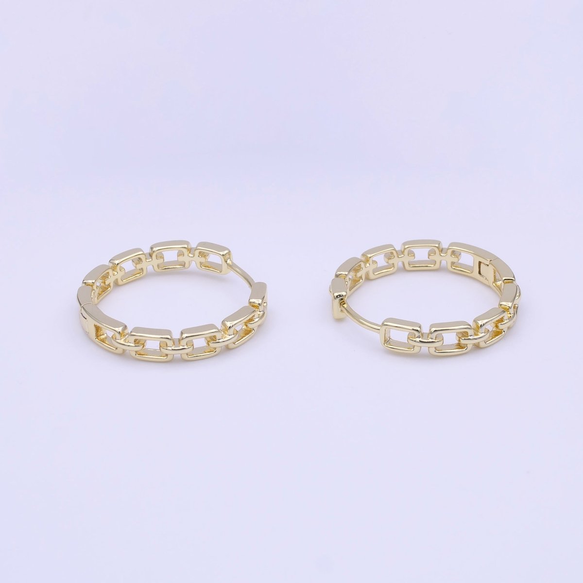 Minimalist Boxy Cable Link 24mm Huggie Hoop Earrings | Y-218 - DLUXCA