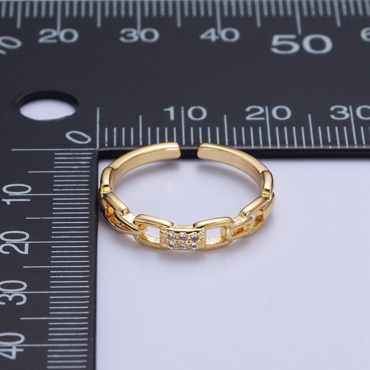 Minimalist Cable Chain Link Micro Paved Cubic Zirconia Adjustable Ring | X-590 - DLUXCA