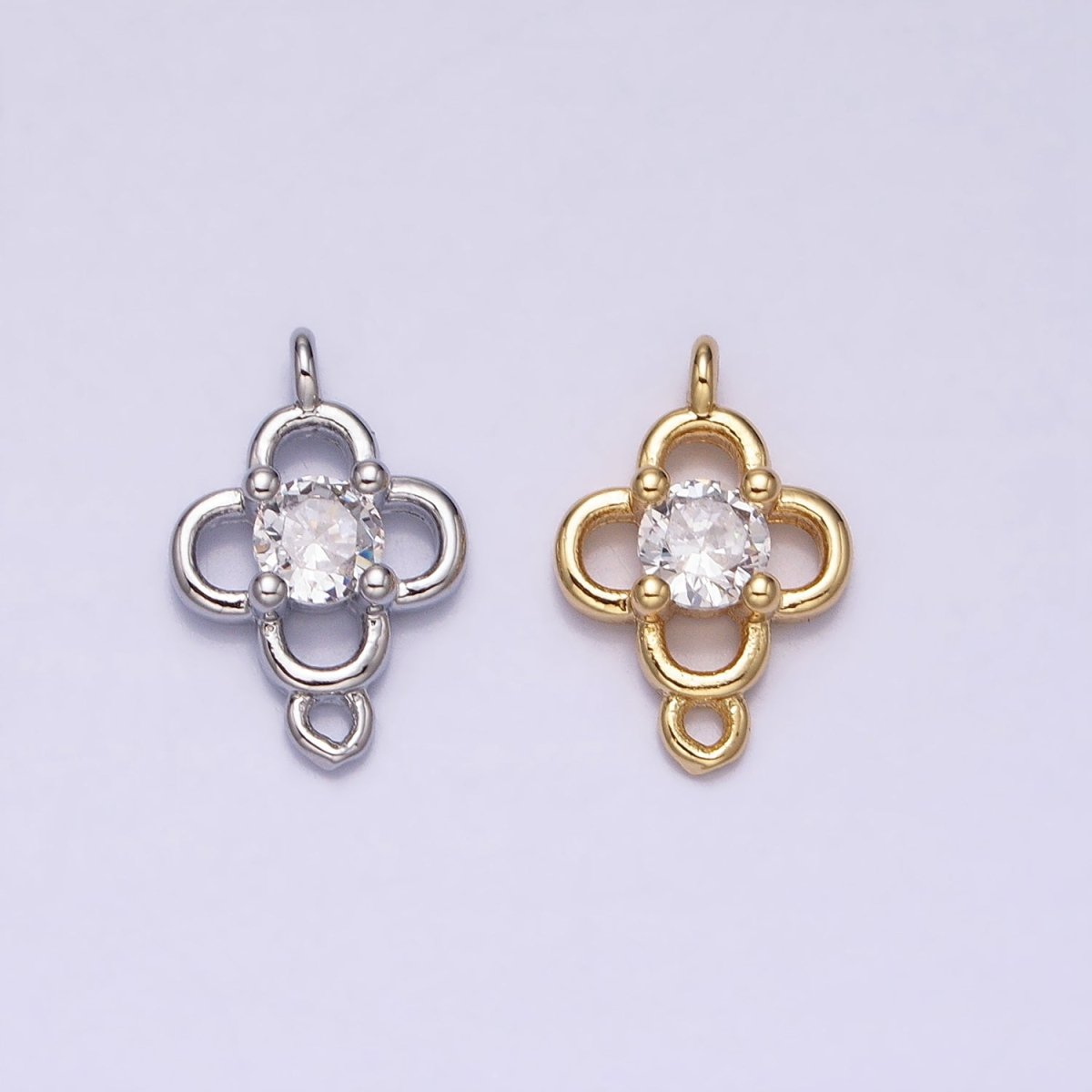 Minimalist Clear CZ Round Clover Quatrefoil Connector in Gold & Silver | AA966 AA967 - DLUXCA