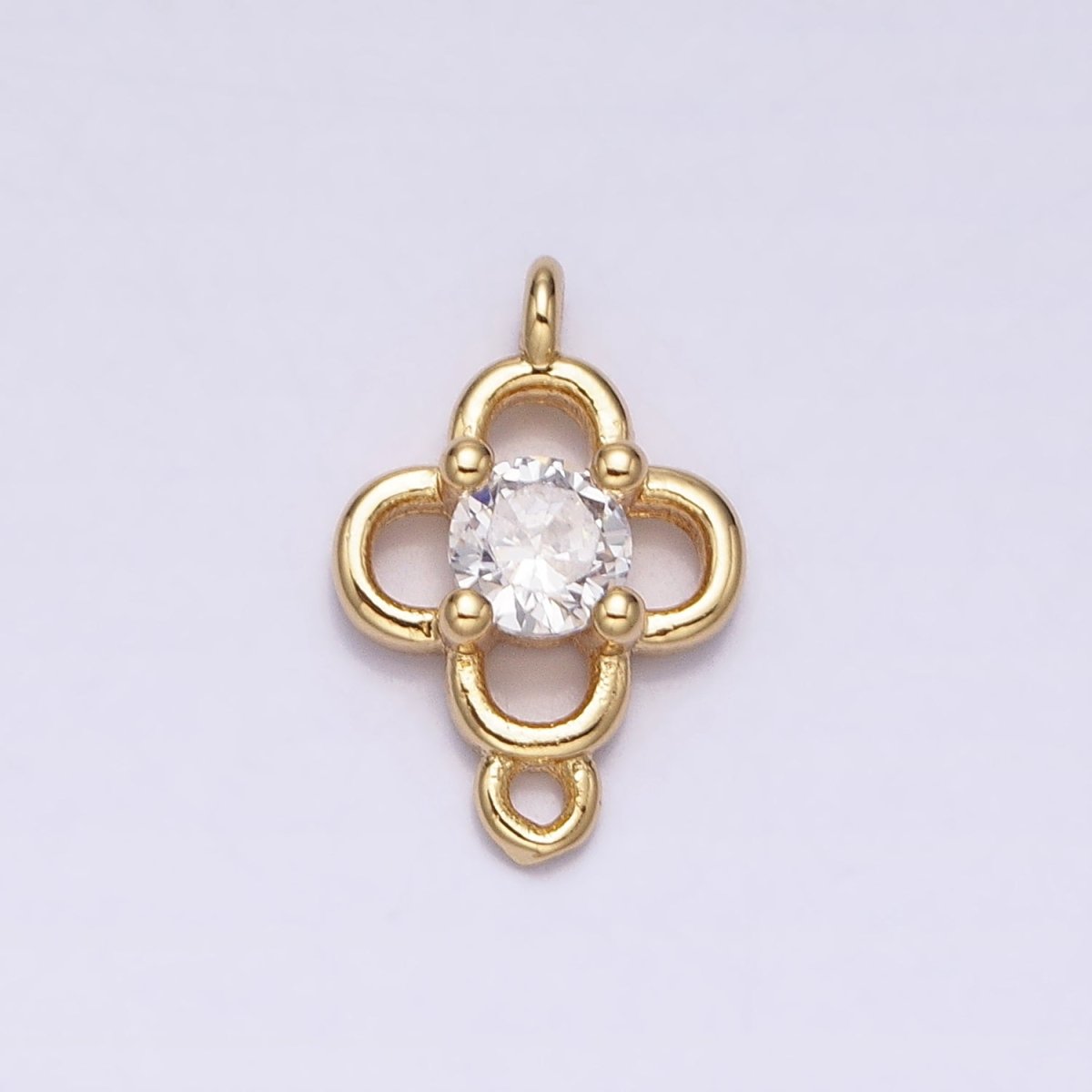 Minimalist Clear CZ Round Clover Quatrefoil Connector in Gold & Silver | AA966 AA967 - DLUXCA