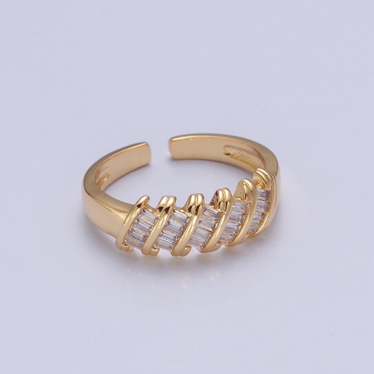 Minimalist Clear Green Baguette Cubic Zirconia Adjustable Gold Ring | X-609 X-610 - DLUXCA