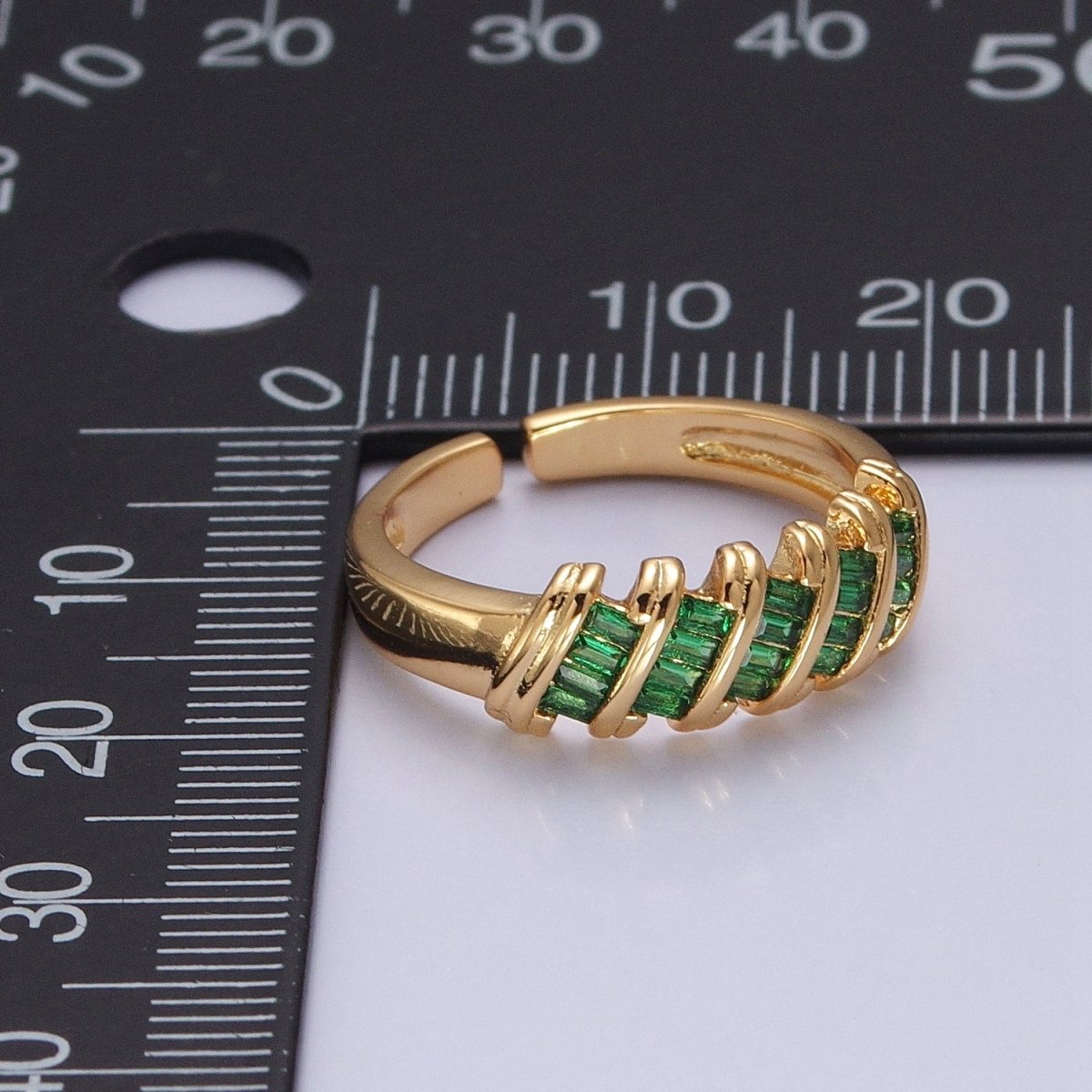 Minimalist Clear Green Baguette Cubic Zirconia Adjustable Gold Ring | X-609 X-610 - DLUXCA