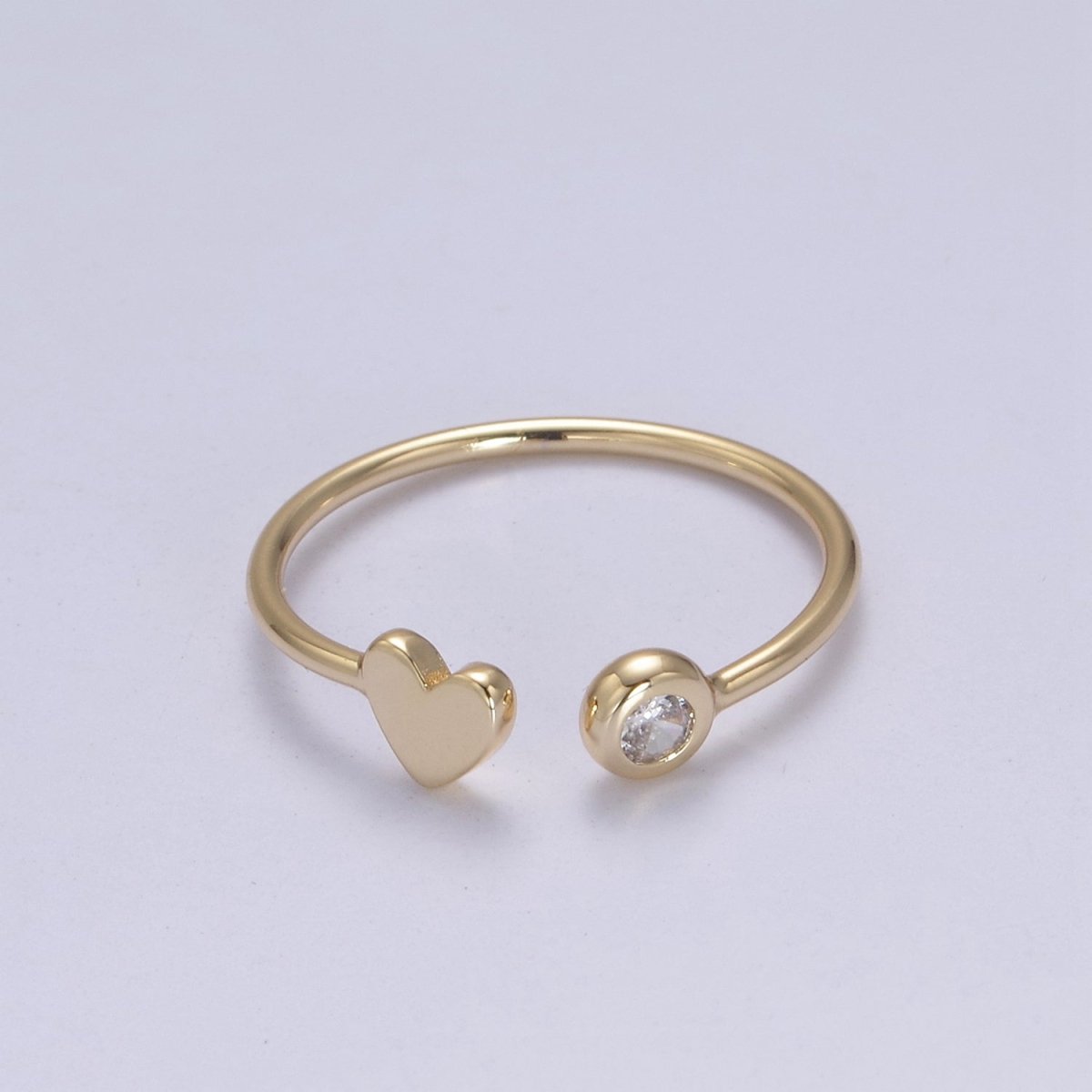 Minimalist Crystal Zirconia CZ, 16K Gold Filled Geometric Heart Open Adjustable Ring U-346 - DLUXCA