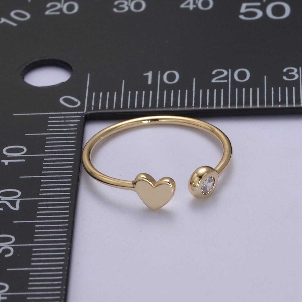 Minimalist Crystal Zirconia CZ, 16K Gold Filled Geometric Heart Open Adjustable Ring U-346 - DLUXCA
