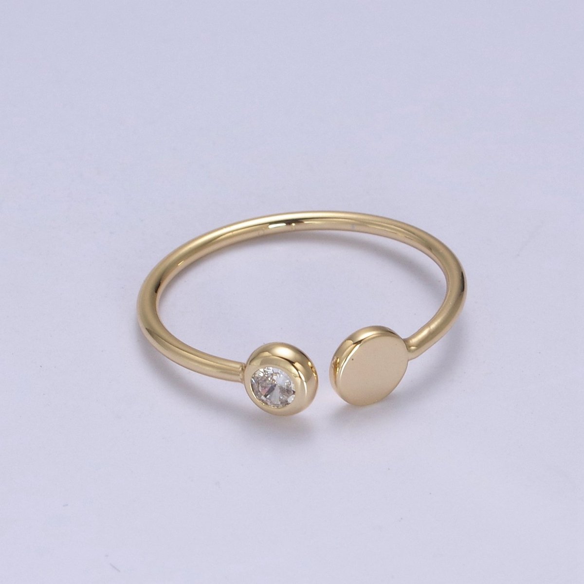 Minimalist Crystal Zirconia CZ, 16K Gold Filled Geometric Round Circle Open Adjustable Ring U-341 - DLUXCA