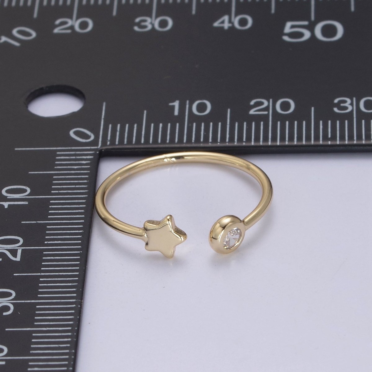Minimalist Crystal Zirconia CZ, 16K Gold Filled Geometric Star Open Open Adjustable Ring U-344 - DLUXCA