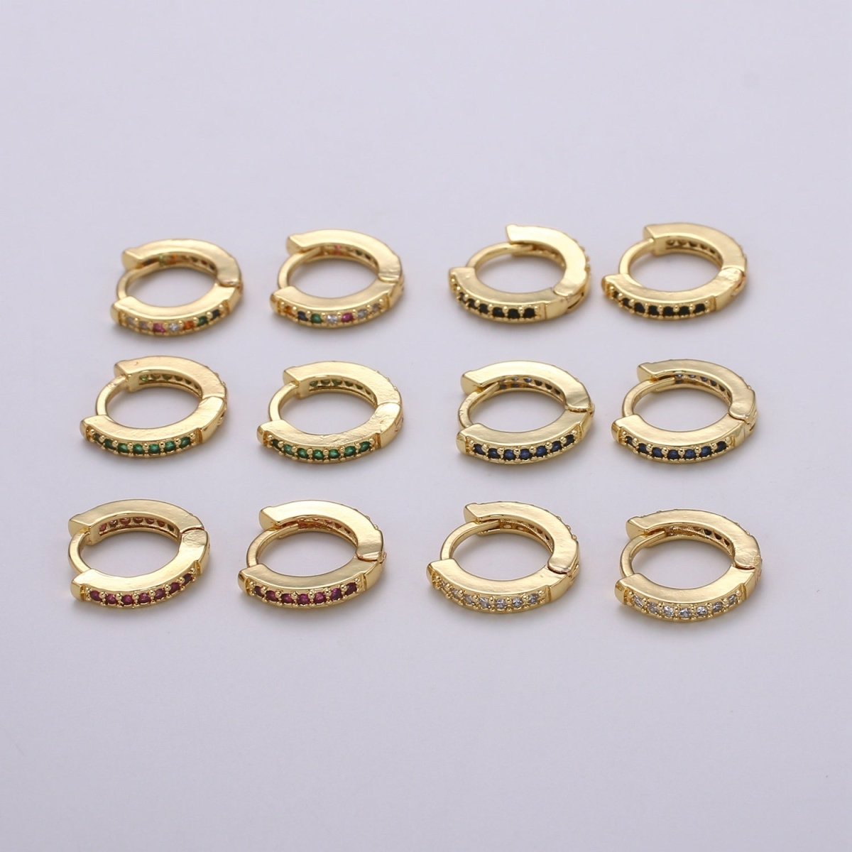 Minimalist CZ Huggie Hoops in Gold 12mm Clicker Hoops Dainty Hoops Earring Simple Lever back Hoop Earrings P-022~P-027 - DLUXCA