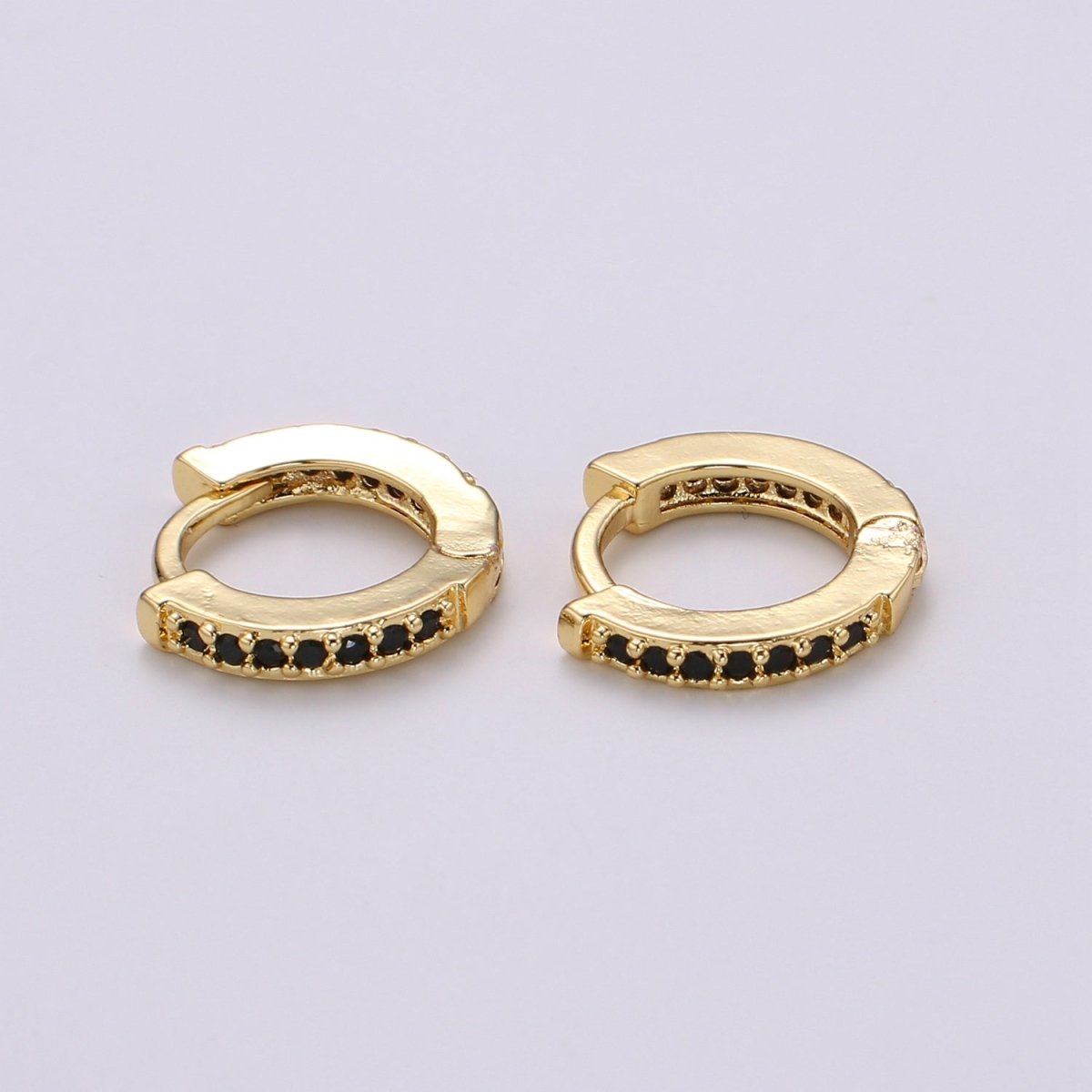 Minimalist CZ Huggie Hoops in Gold 12mm Clicker Hoops Dainty Hoops Earring Simple Lever back Hoop Earrings P-022~P-027 - DLUXCA