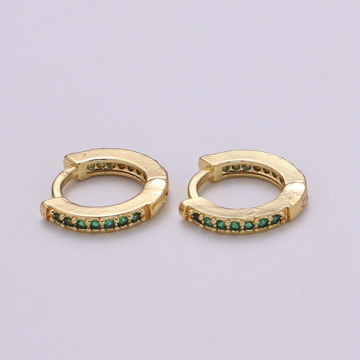 Minimalist CZ Huggie Hoops in Gold 12mm Clicker Hoops Dainty Hoops Earring Simple Lever back Hoop Earrings P-022~P-027 - DLUXCA