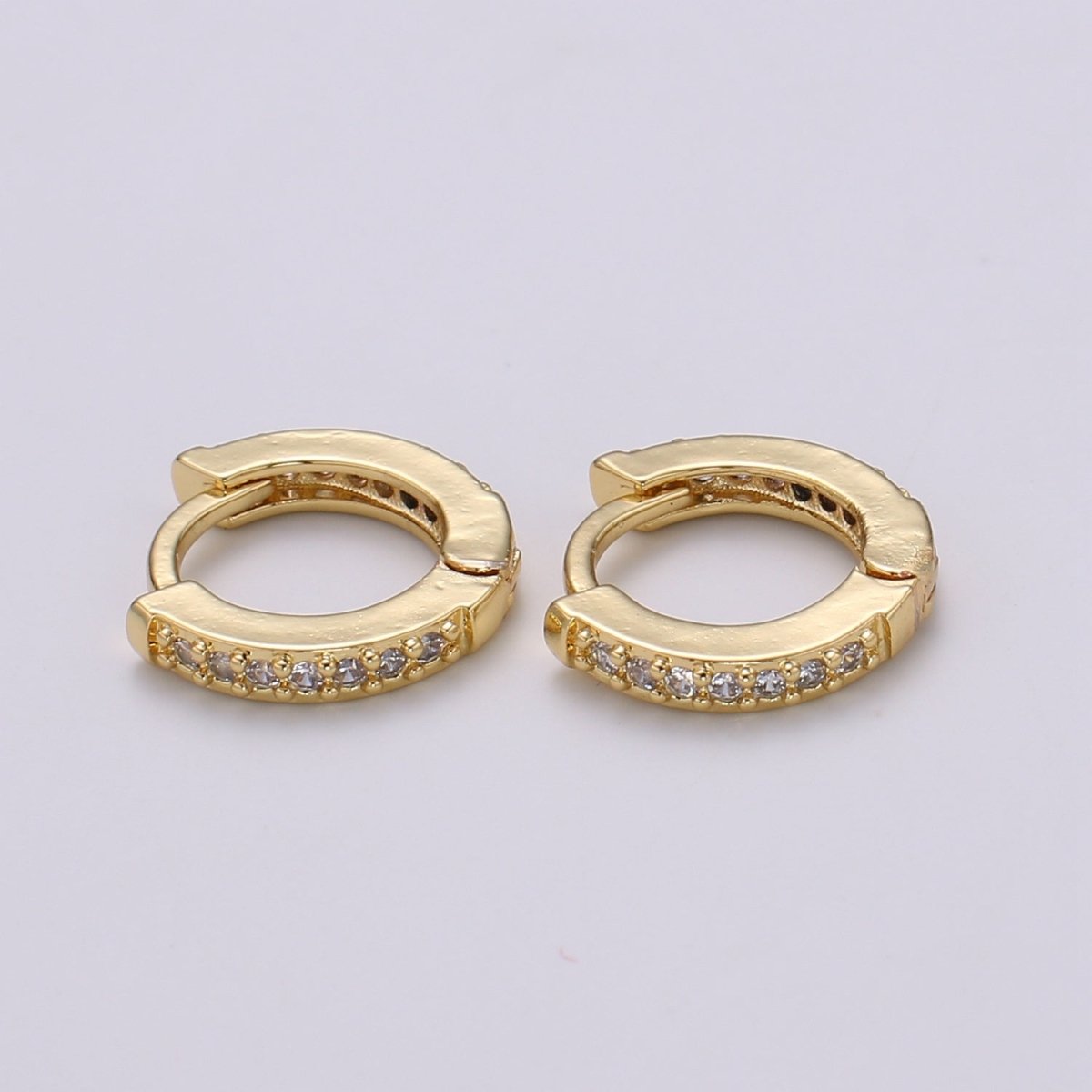 Minimalist CZ Huggie Hoops in Gold 12mm Clicker Hoops Dainty Hoops Earring Simple Lever back Hoop Earrings P-022~P-027 - DLUXCA