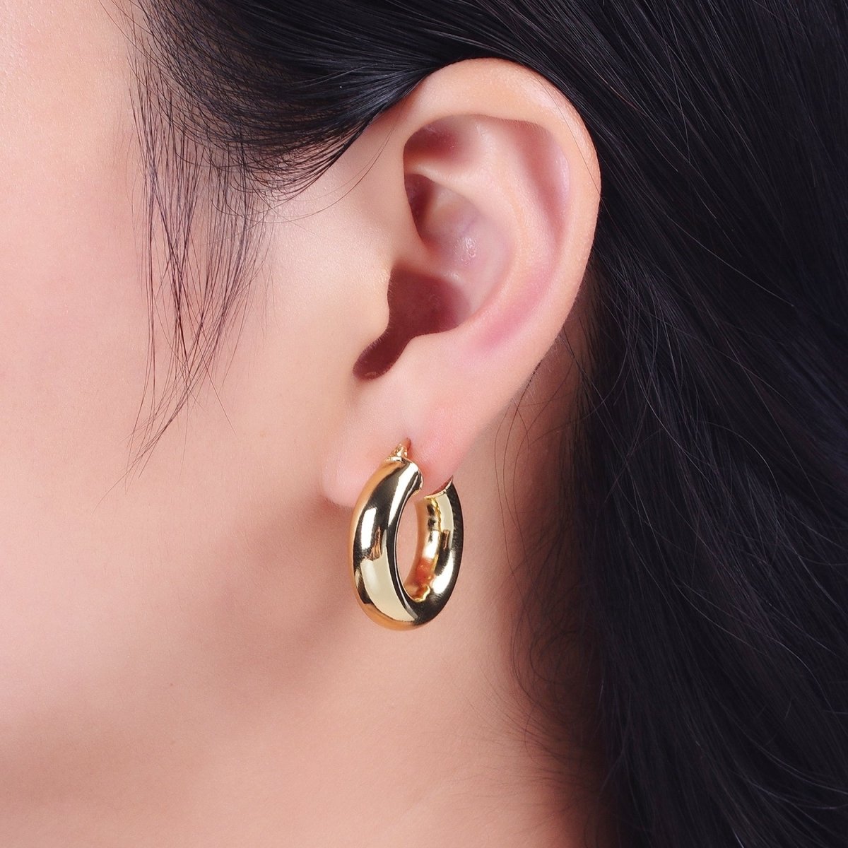 Minimalist Dome Tube Hoop Latch Earrings in Gold & Silver | Y-185 Y-186 - DLUXCA