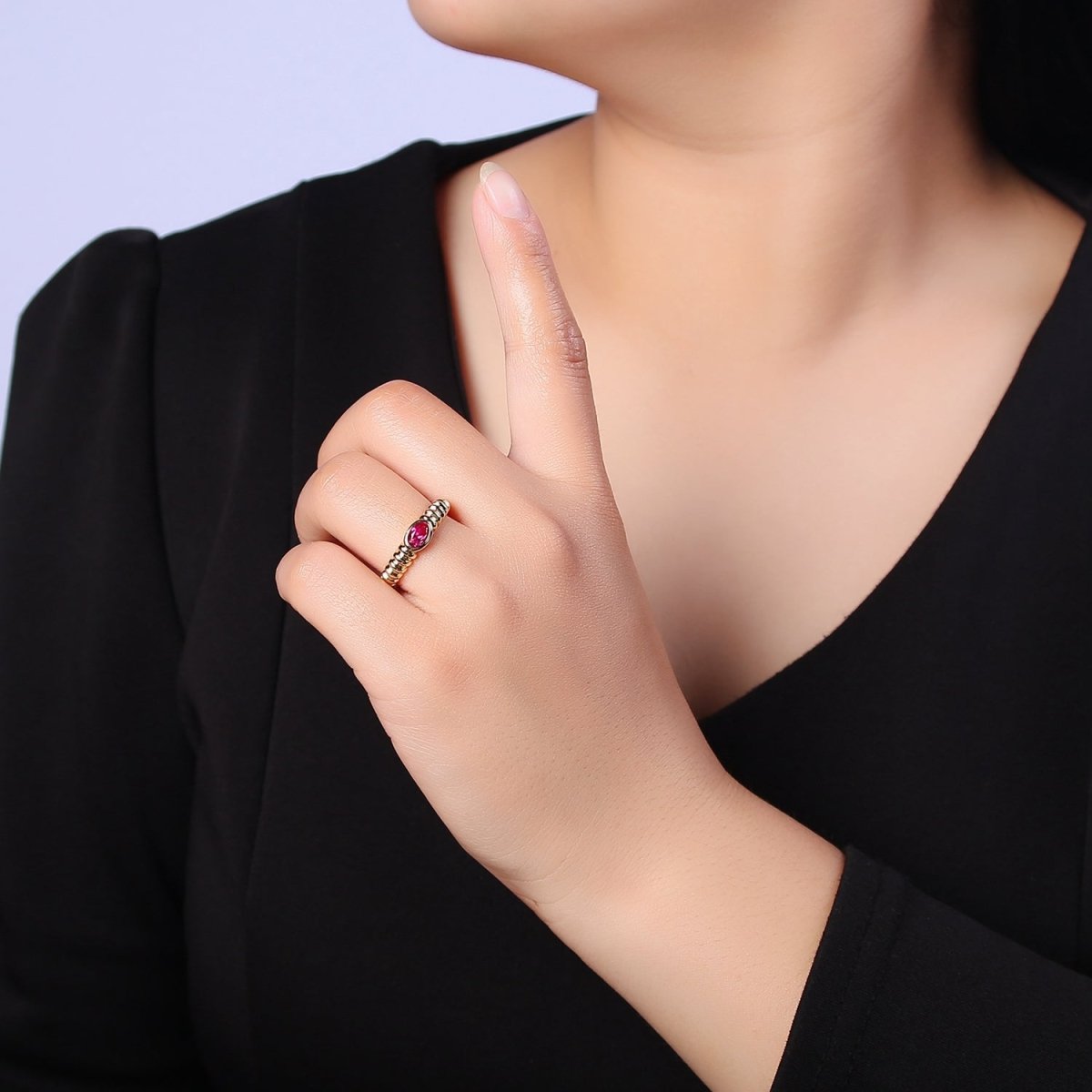 Minimalist Fuchsia Ring Open Adjustable Ring O-2188 - DLUXCA