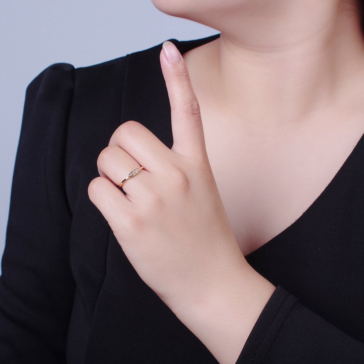 Minimalist Geometric Bar Triangle Clear Cubic Zirconia CZ Adjustable Gold Ring | X-606 - DLUXCA