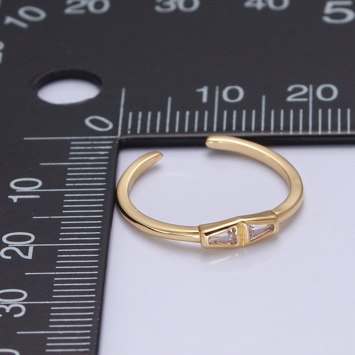 Minimalist Geometric Bar Triangle Clear Cubic Zirconia CZ Adjustable Gold Ring | X-606 - DLUXCA
