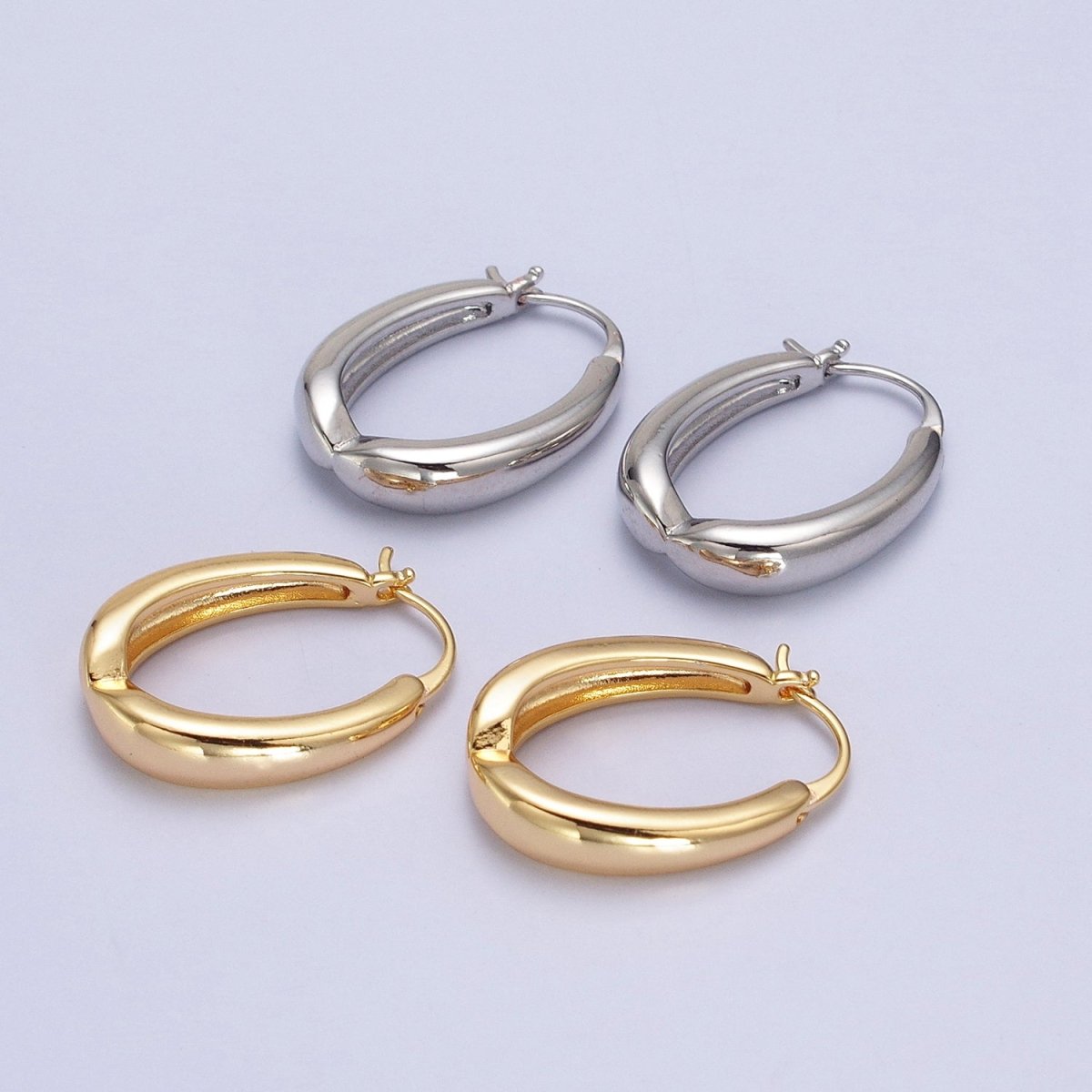 Minimalist Geometric Oblong French Lock Latch Earrings in Gold & Silver | AB079 AB080 - DLUXCA