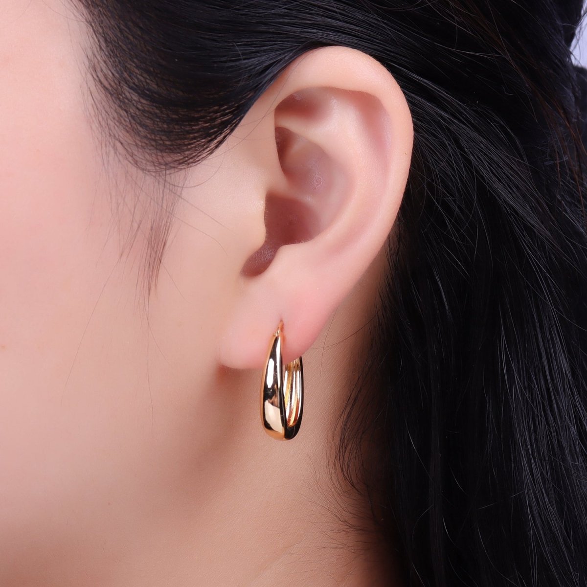 Minimalist Geometric Oblong French Lock Latch Earrings in Gold & Silver | AB079 AB080 - DLUXCA