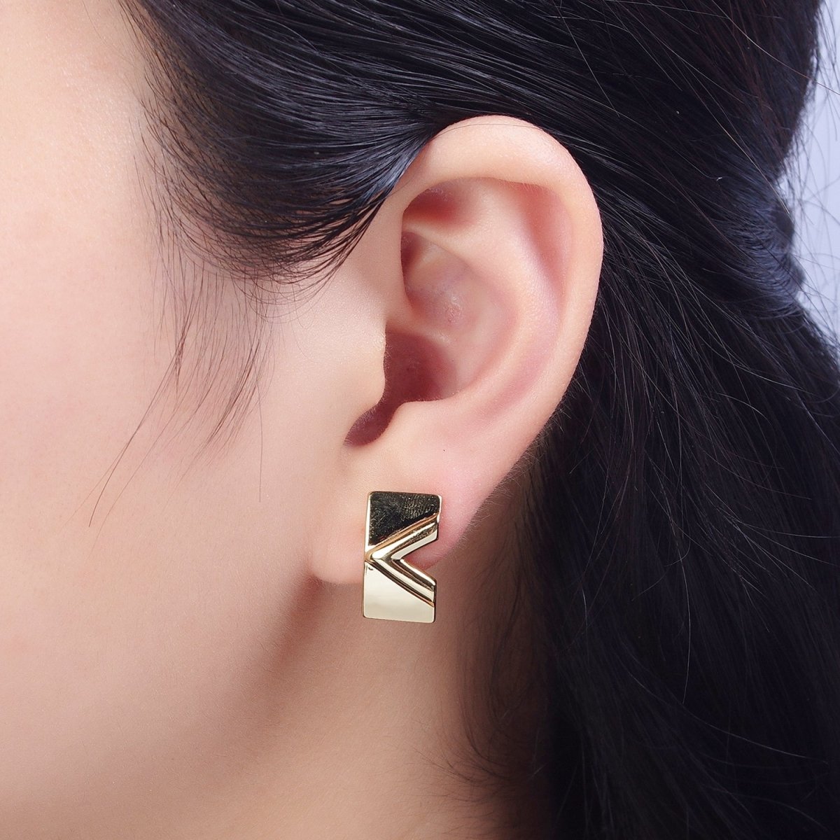 Minimalist Gold Filled V Arrow Wide Latch Lever Back Earrings T-137 - DLUXCA