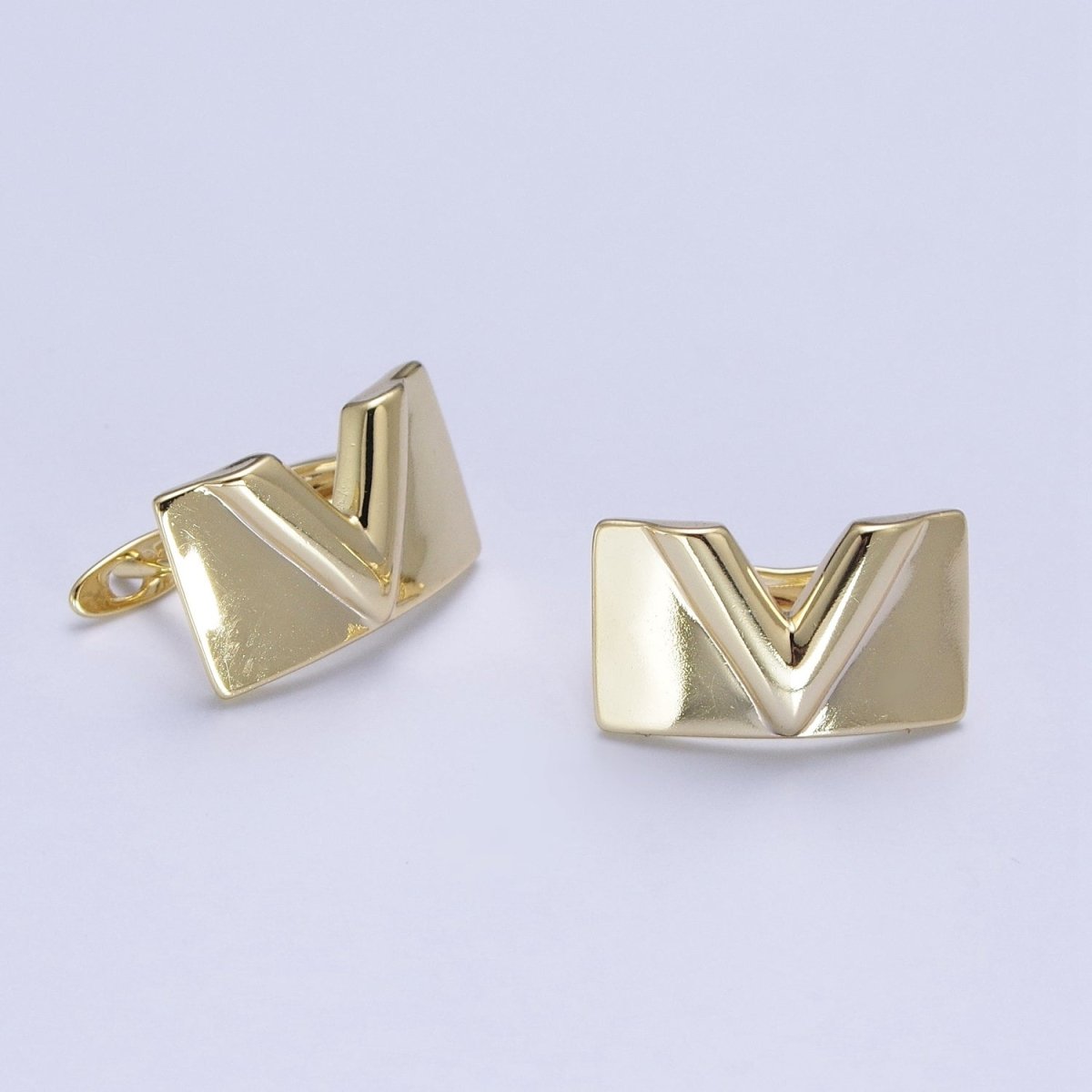 Minimalist Gold Filled V Arrow Wide Latch Lever Back Earrings T-137 - DLUXCA