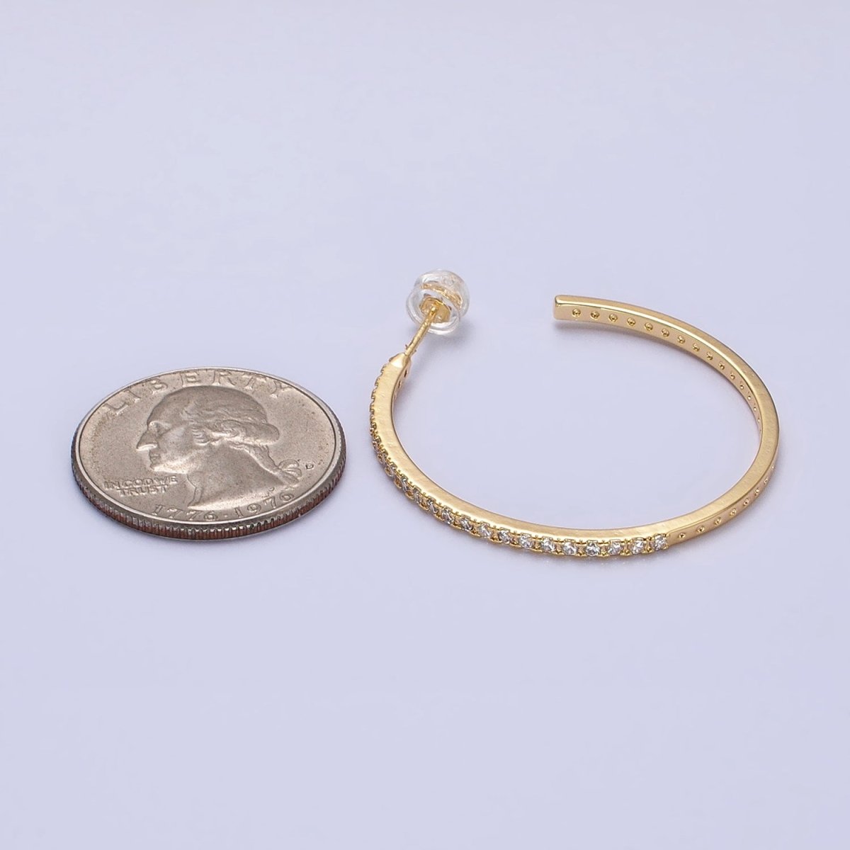 Minimalist Gold Hoop Earring with CZ Stone Simple Silver Hoop Earring for Everyday Use AB674 AB677 - DLUXCA