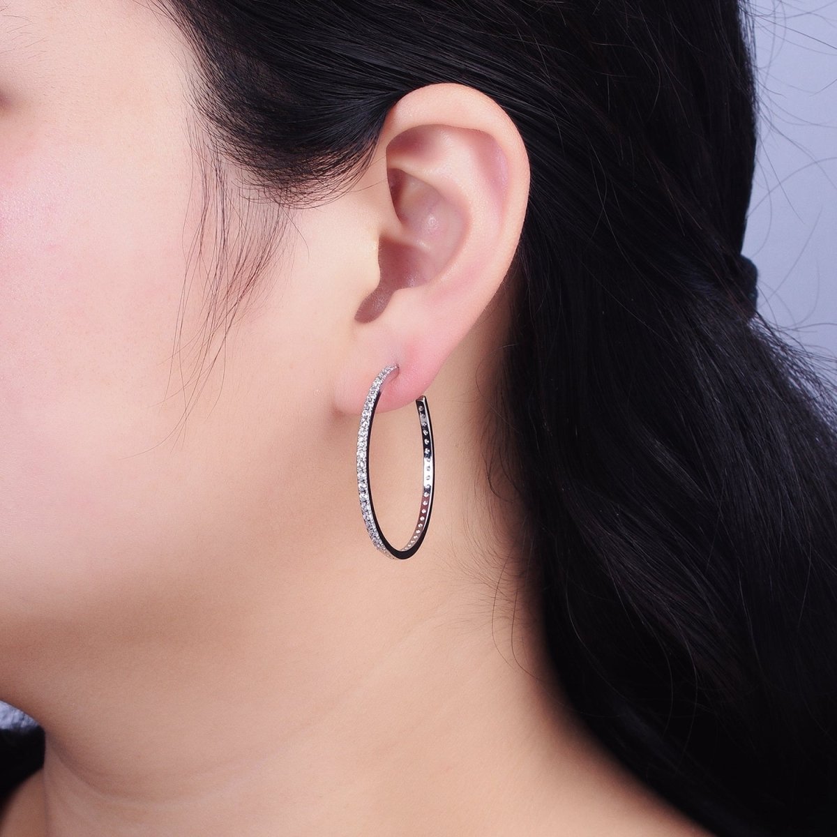 Minimalist Gold Hoop Earring with CZ Stone Simple Silver Hoop Earring for Everyday Use AB674 AB677 - DLUXCA