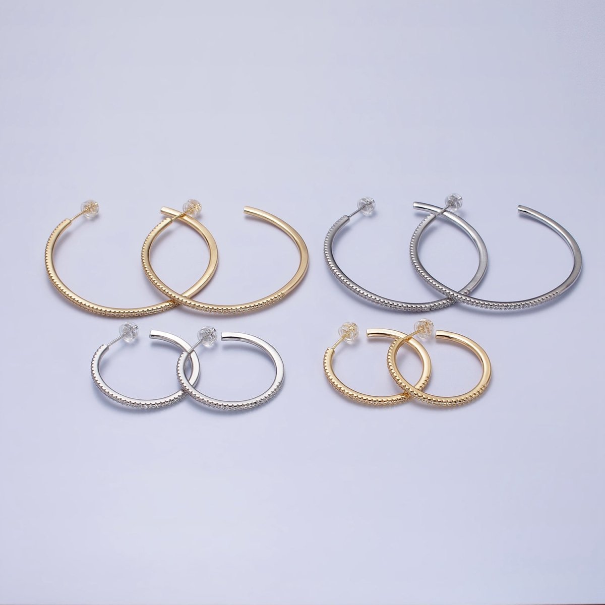Minimalist Gold Hoop Earring with Micro Pave CZ Stone in Gold, Silver AB471 AB472 AB742 AB747 - DLUXCA