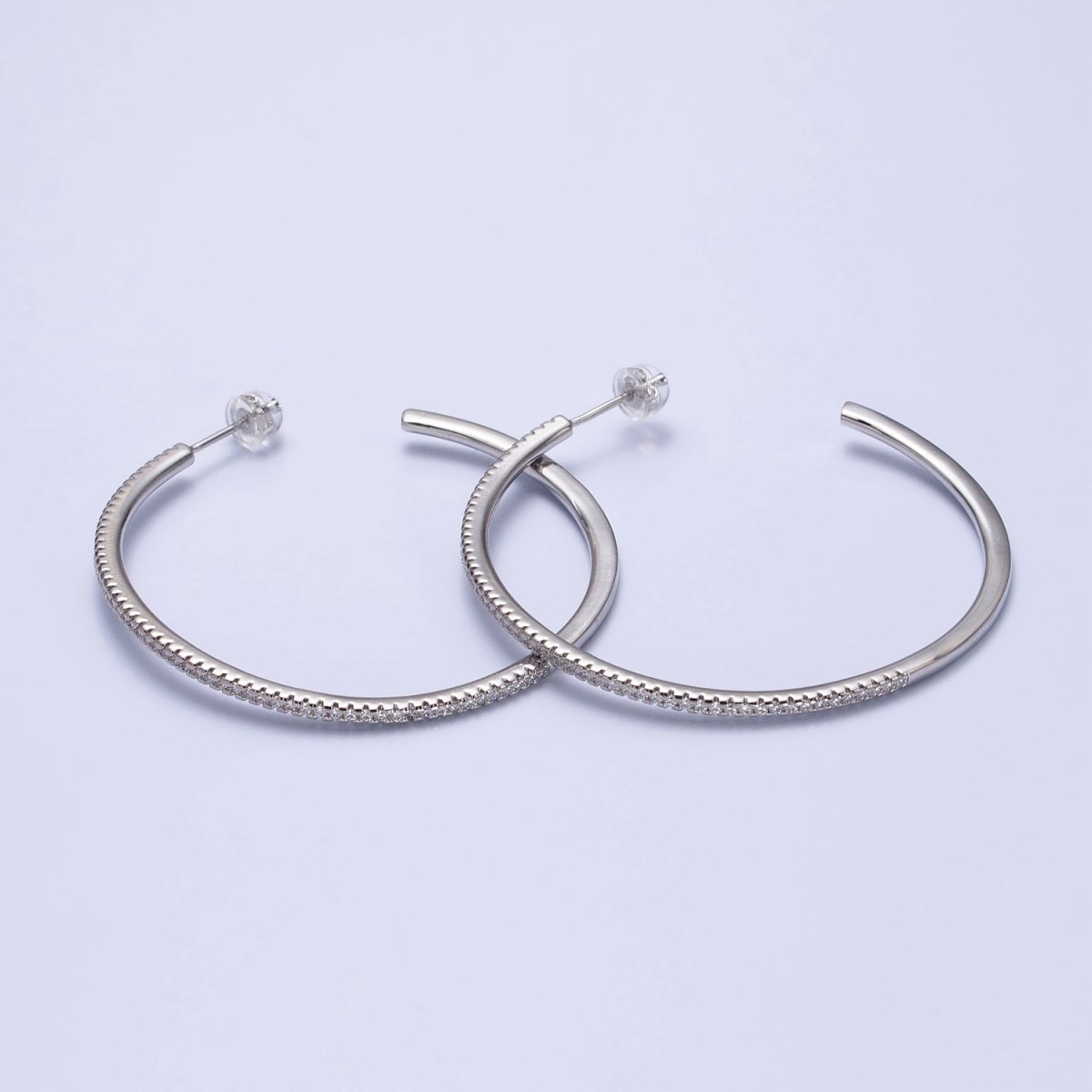Minimalist Gold Hoop Earring with Micro Pave CZ Stone in Gold, Silver AB471 AB472 AB742 AB747 - DLUXCA