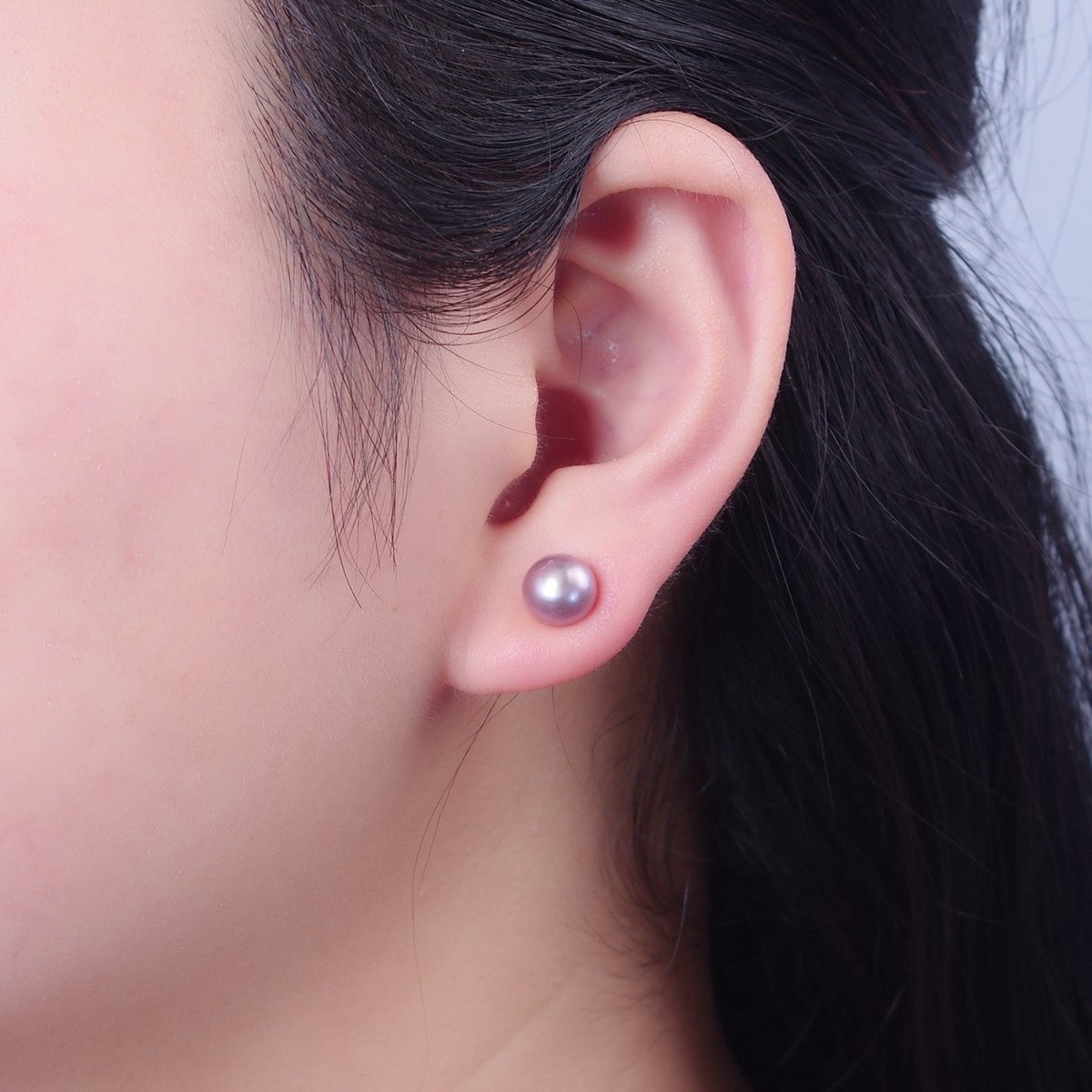 Minimalist Gold Pearl Stud Earrings | 9.4mm-10mm Round Black, White, Pink, Purple Pearl Stud | Bridal Graduation Streetwear Jewelry | T-371 ~ T-374 - DLUXCA