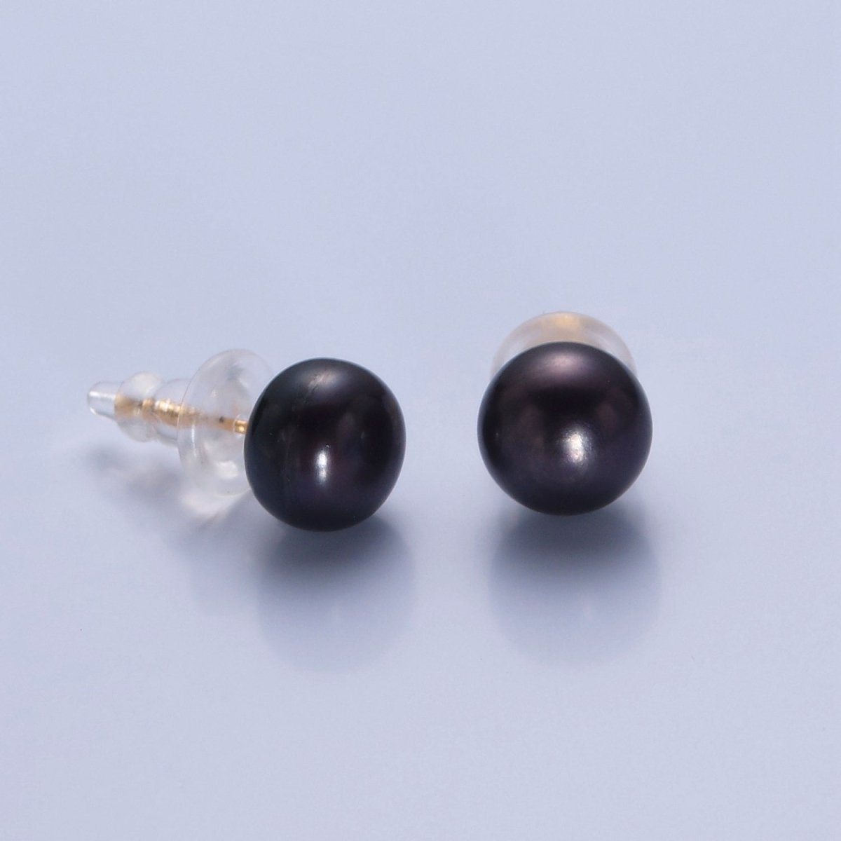 Minimalist Gold Pearl Studs Earrings | 9mm-9.5mm Round Black, White, Pink, Purple Pearl Stud | Bridal, Graduation, Streetwear Jewelry | T-367 T-368 T-369 T-370 - DLUXCA