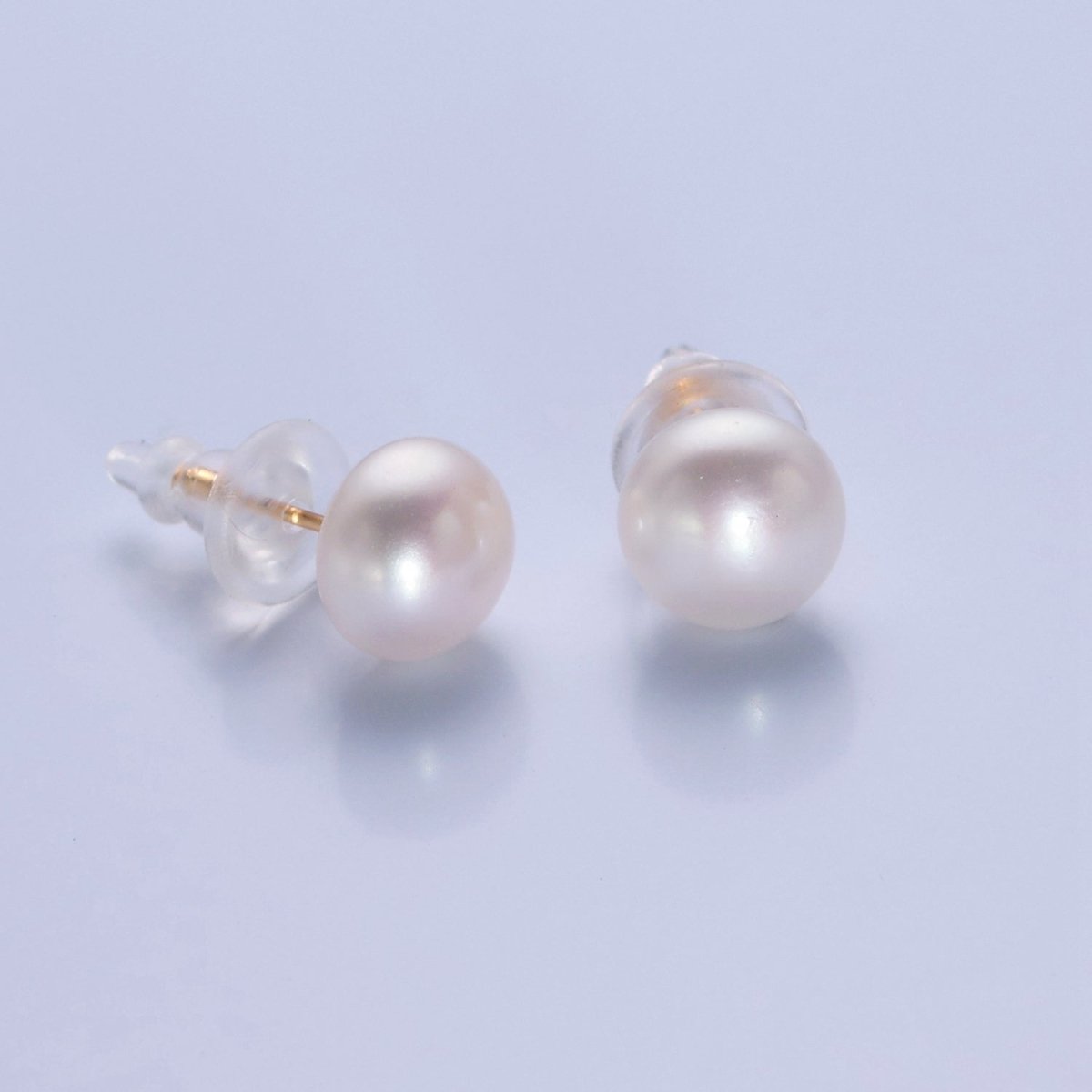 Minimalist Gold Pearl Studs Earrings | 9mm-9.5mm Round Black, White, Pink, Purple Pearl Stud | Bridal, Graduation, Streetwear Jewelry | T-367 T-368 T-369 T-370 - DLUXCA