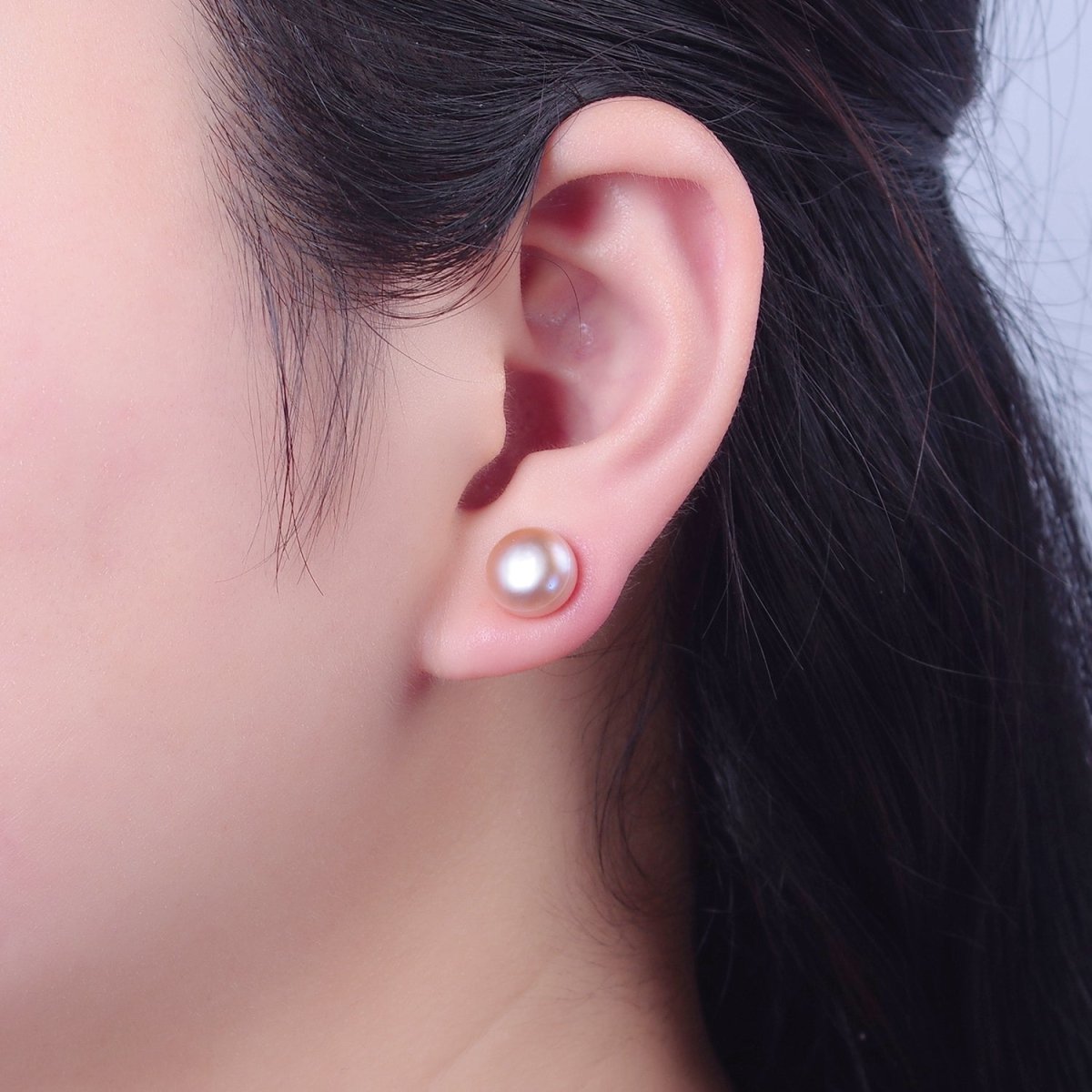 Minimalist Gold Pearl Studs Earrings | 9mm-9.5mm Round Black, White, Pink, Purple Pearl Stud | Bridal, Graduation, Streetwear Jewelry | T-367 T-368 T-369 T-370 - DLUXCA