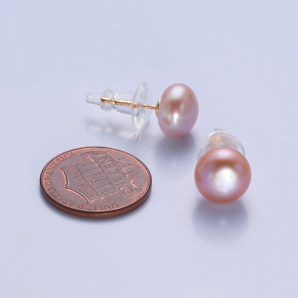 Minimalist Gold Pearl Studs Earrings | 9mm-9.5mm Round Black, White, Pink, Purple Pearl Stud | Bridal, Graduation, Streetwear Jewelry | T-367 T-368 T-369 T-370 - DLUXCA