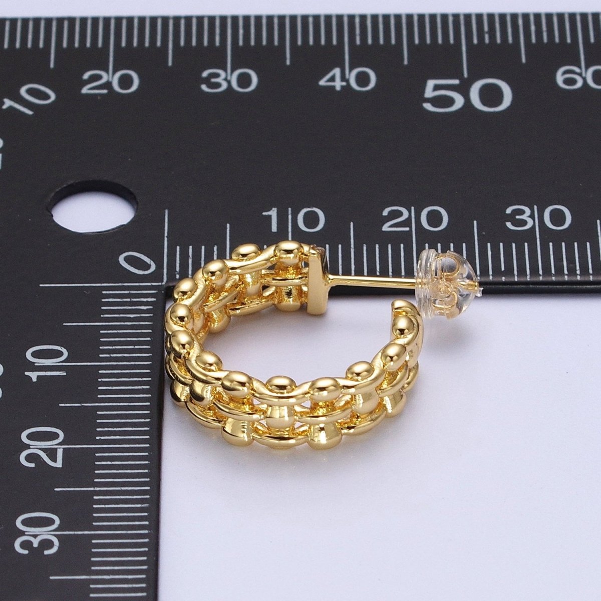 Minimalist Gold, Silver Bubble Wide 20mm C-Shaped Stud Hoop Earrings | Y-183 Y-184 - DLUXCA