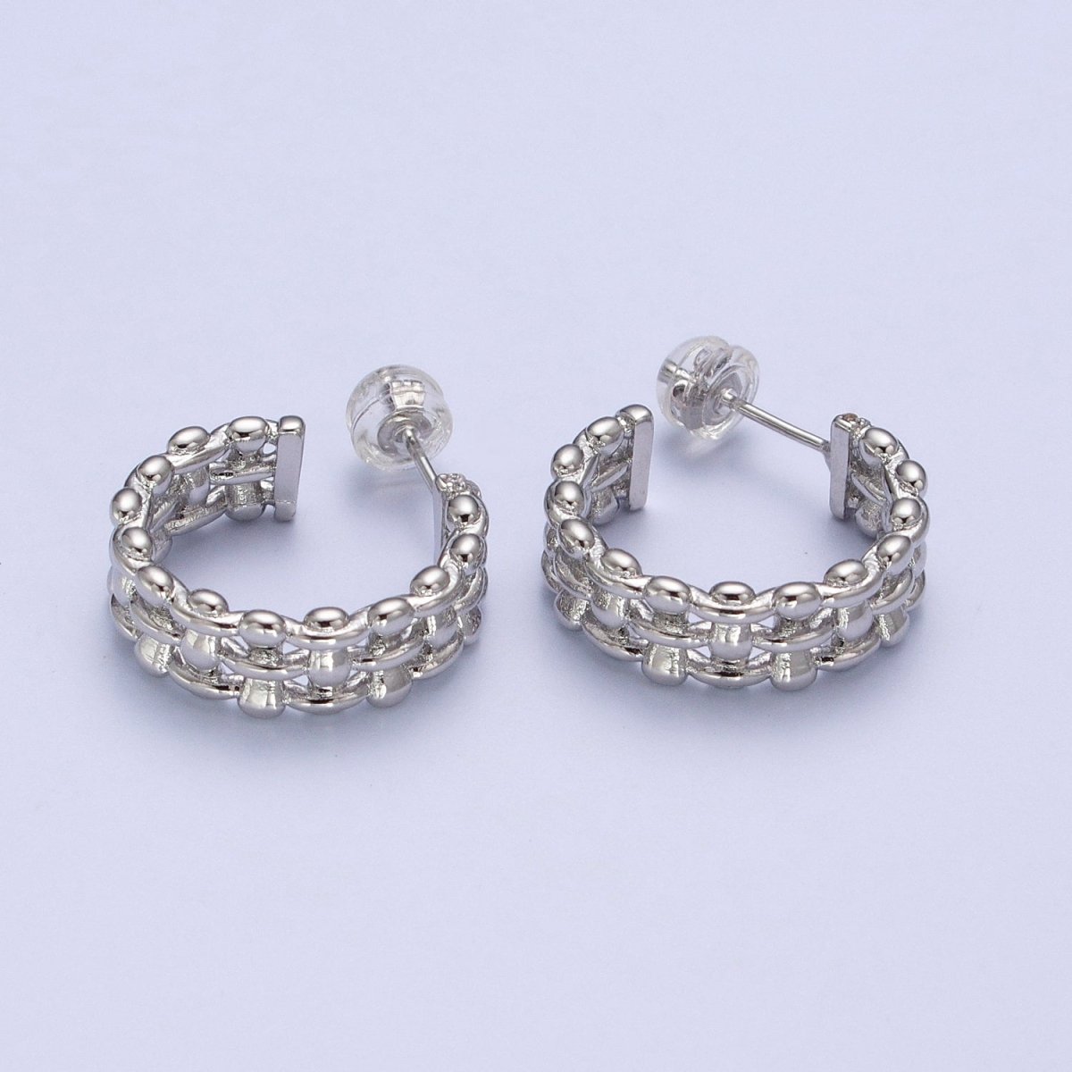 Minimalist Gold, Silver Bubble Wide 20mm C-Shaped Stud Hoop Earrings | Y-183 Y-184 - DLUXCA