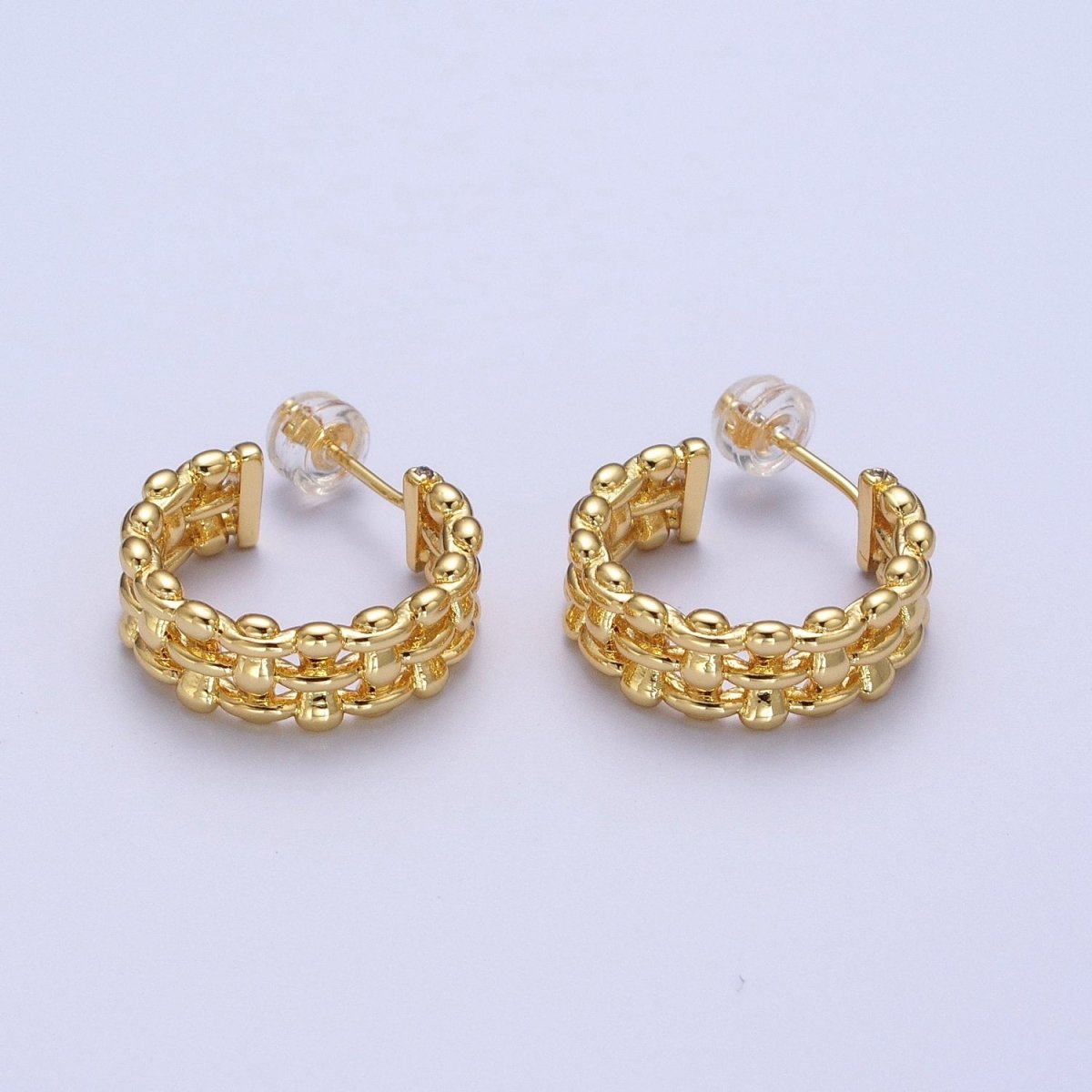 Minimalist Gold, Silver Bubble Wide 20mm C-Shaped Stud Hoop Earrings | Y-183 Y-184 - DLUXCA