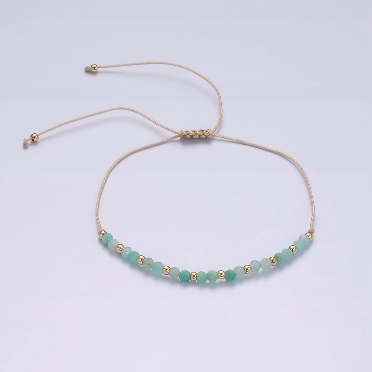 Minimalist Gold Turquoise Multifaceted Cream Cotton String Slider Bracelet | WA-2196 - WA-2198 Clearance Pricing - DLUXCA