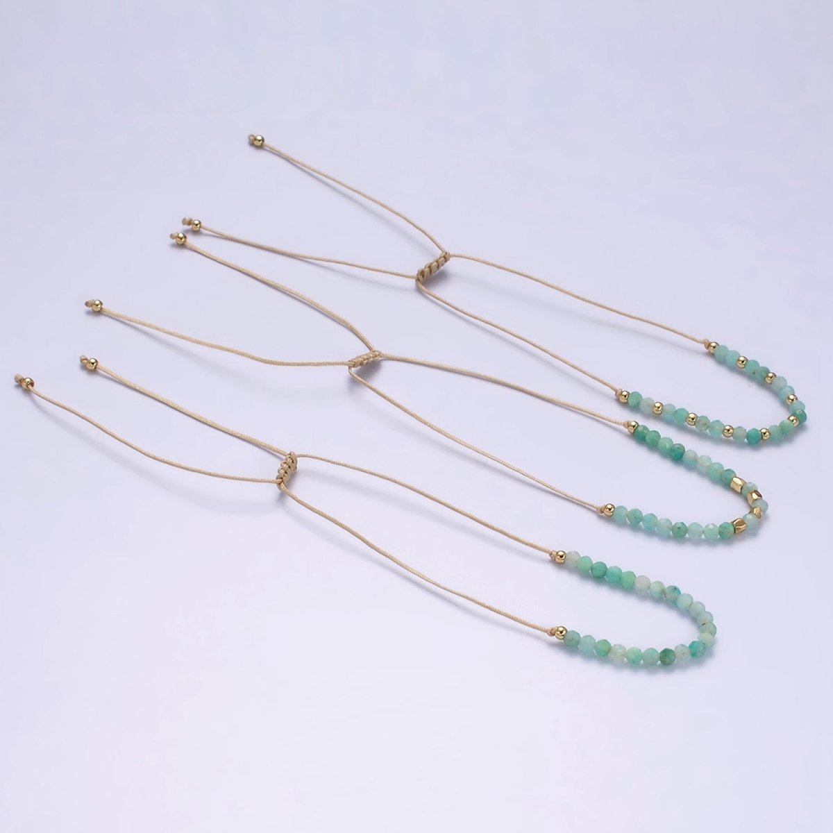 Minimalist Gold Turquoise Multifaceted Cream Cotton String Slider Bracelet | WA-2196 - WA-2198 Clearance Pricing - DLUXCA