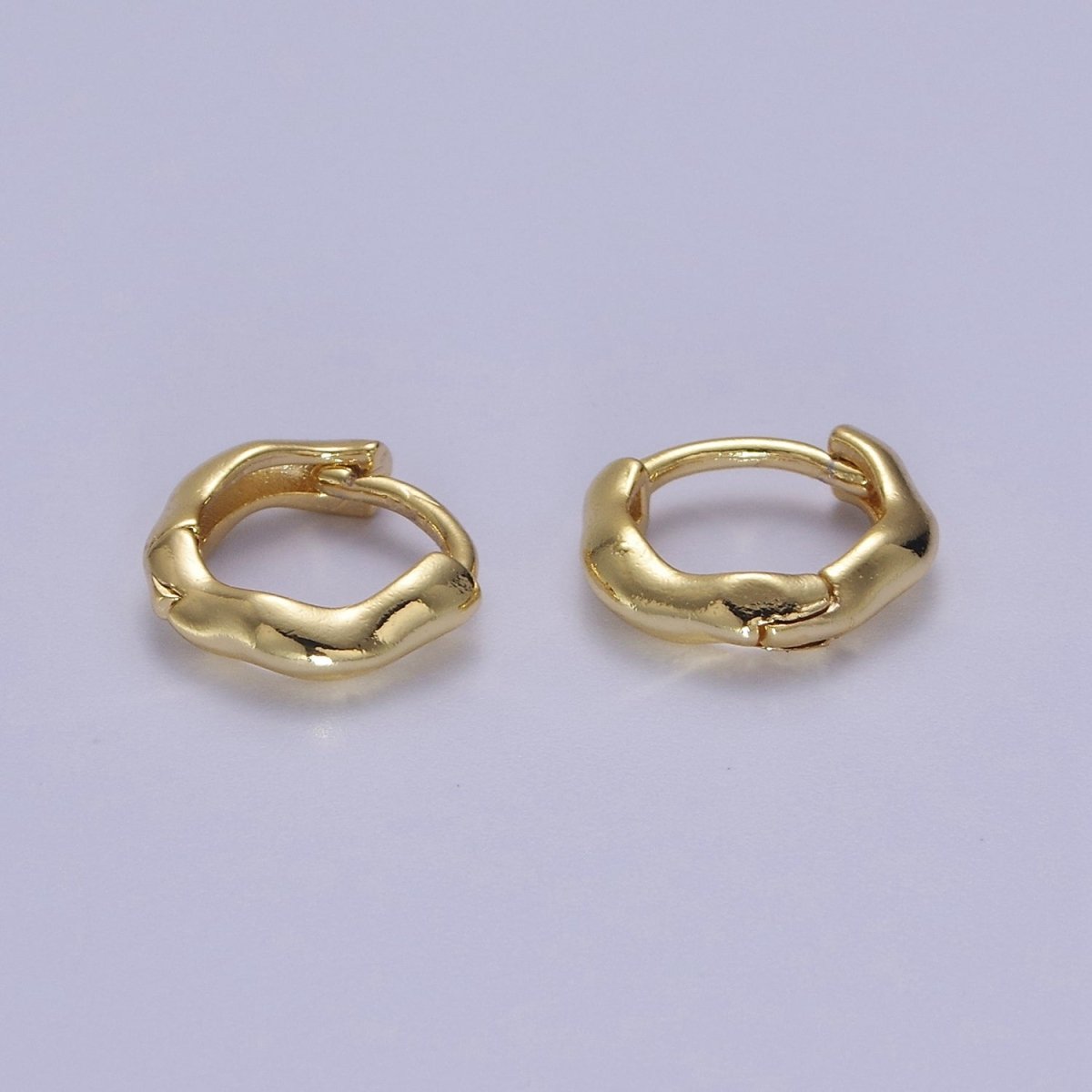 Minimalist Hammered Texture Gold Huggie Earring 11mm, 14mm Dainty gold Hoop V-095 V-096 - DLUXCA