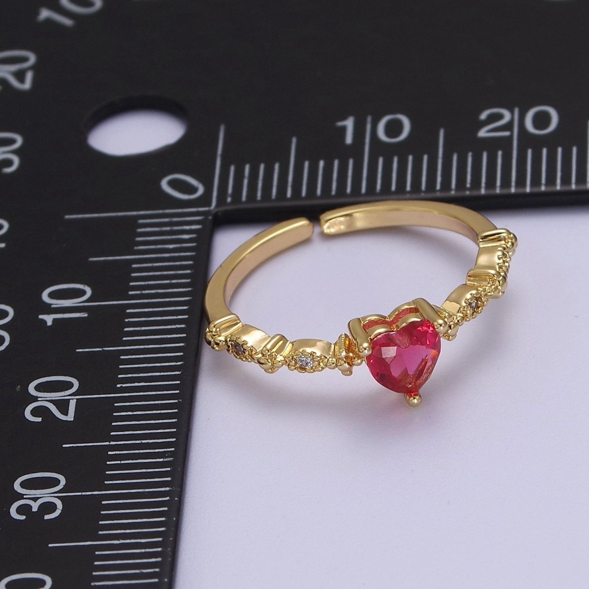 Minimalist Heart Ring, Gold Filled Stacking Ring, Pink CZ Heart Ring Open Adjustable O-2033 - DLUXCA