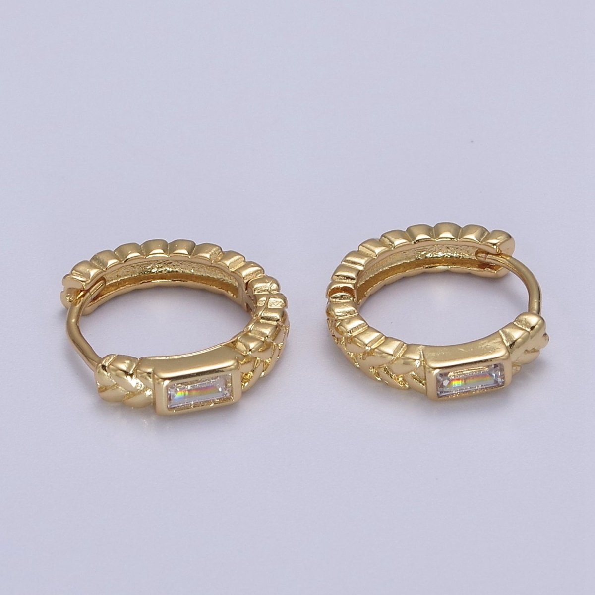 Minimalist Huggie Earring with Rectangle CZ V-141 - DLUXCA