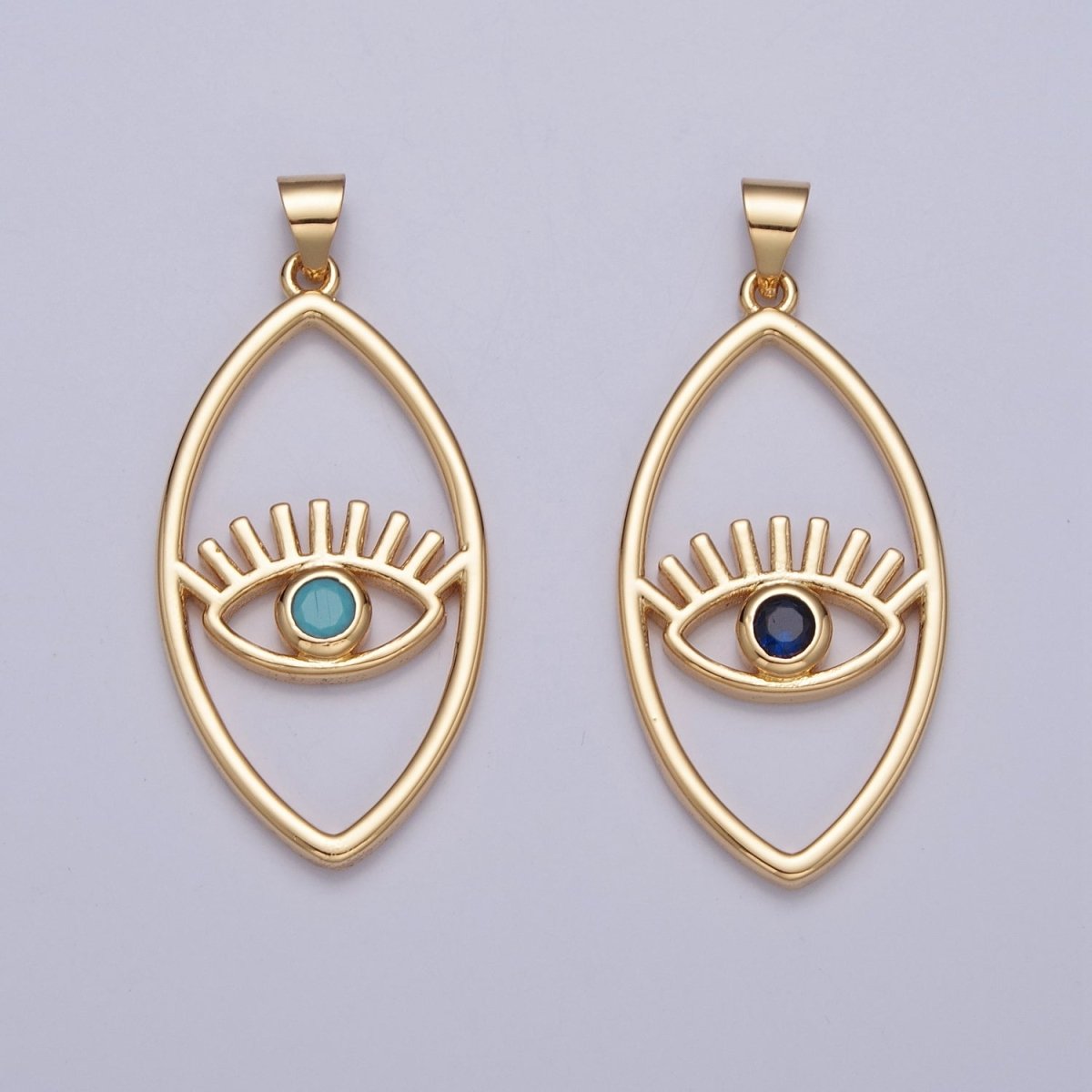 Minimalist Marquise Evil Eye Pendant, Sharp Oval Teal Blue Protection Charm For Jewelry Making H-836 I-081 - DLUXCA